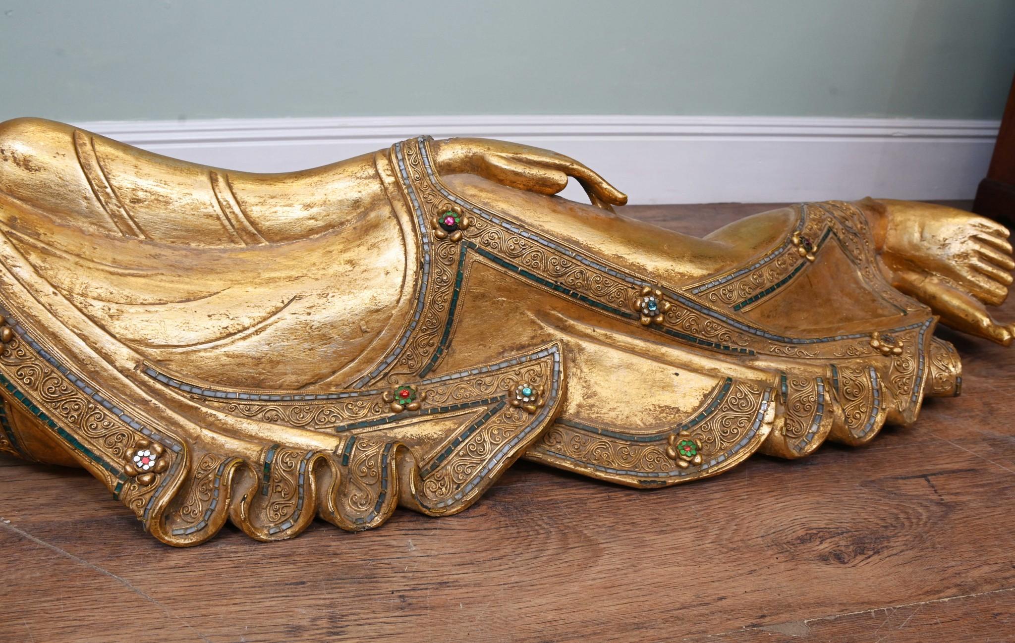 Estatua de Buda Nepalesa Reclinada de 5 Pies Tallada Arte Budista Budismo en venta 8