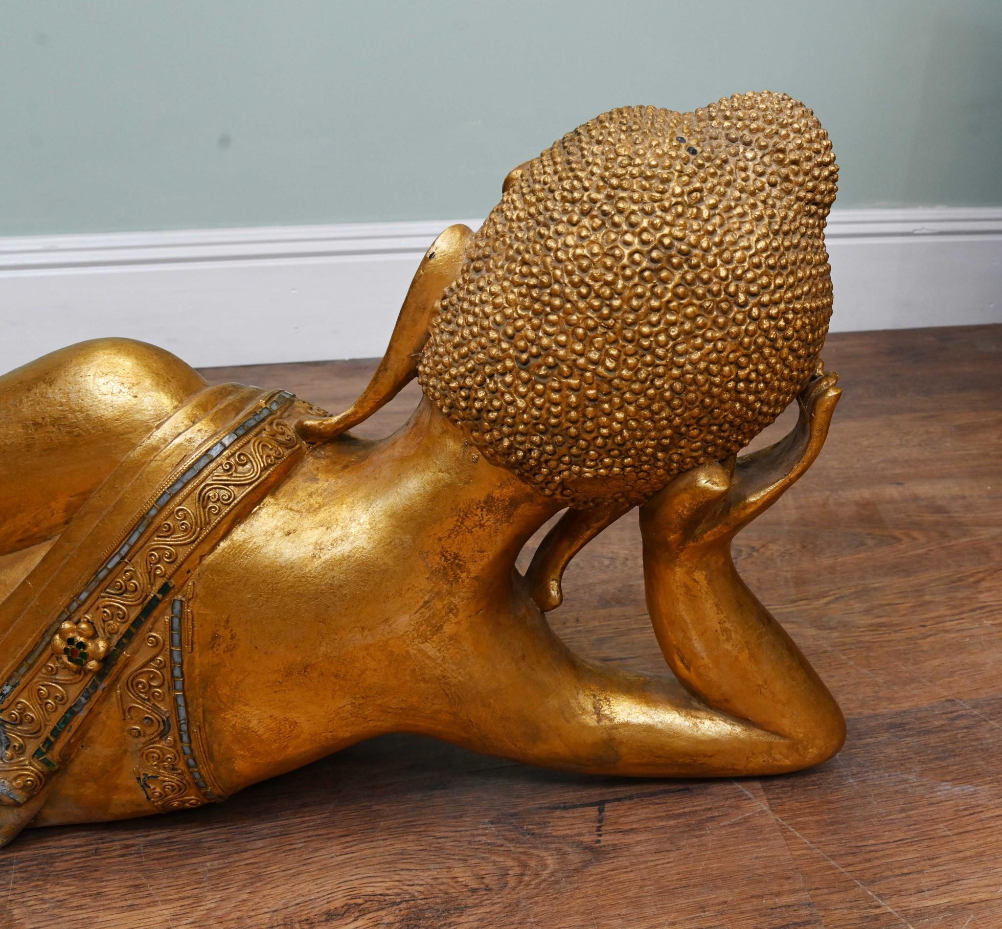 Estatua de Buda Nepalesa Reclinada de 5 Pies Tallada Arte Budista Budismo en venta 4