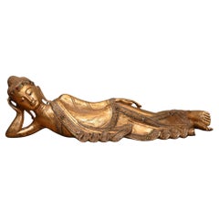 5 Ft Reclining Nepalese Buddha Statue Carved Buddhist Art Buddhism