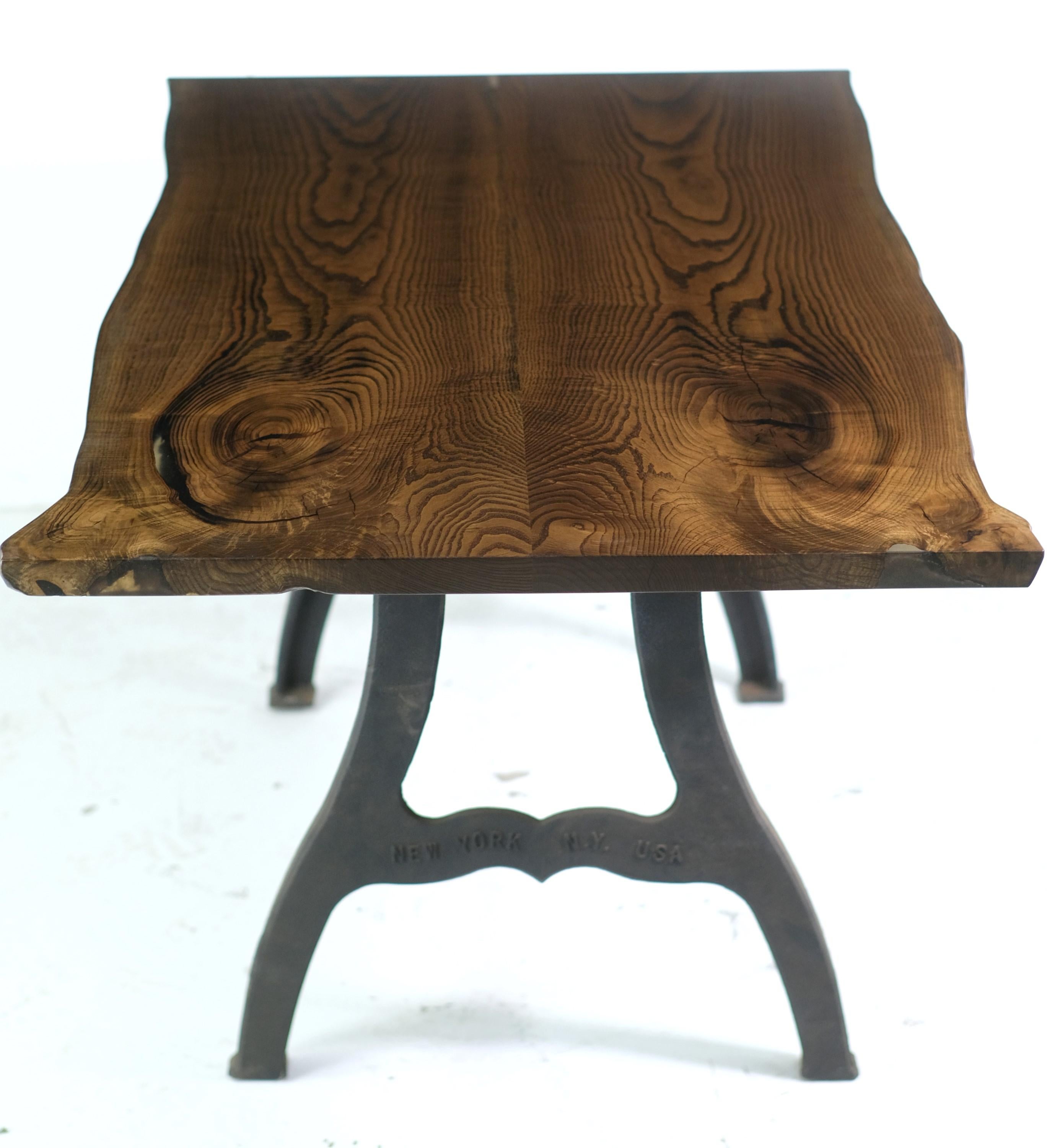 Iron 5 ft Solid Chestnut Live Edge New York Legs Dining Table For Sale