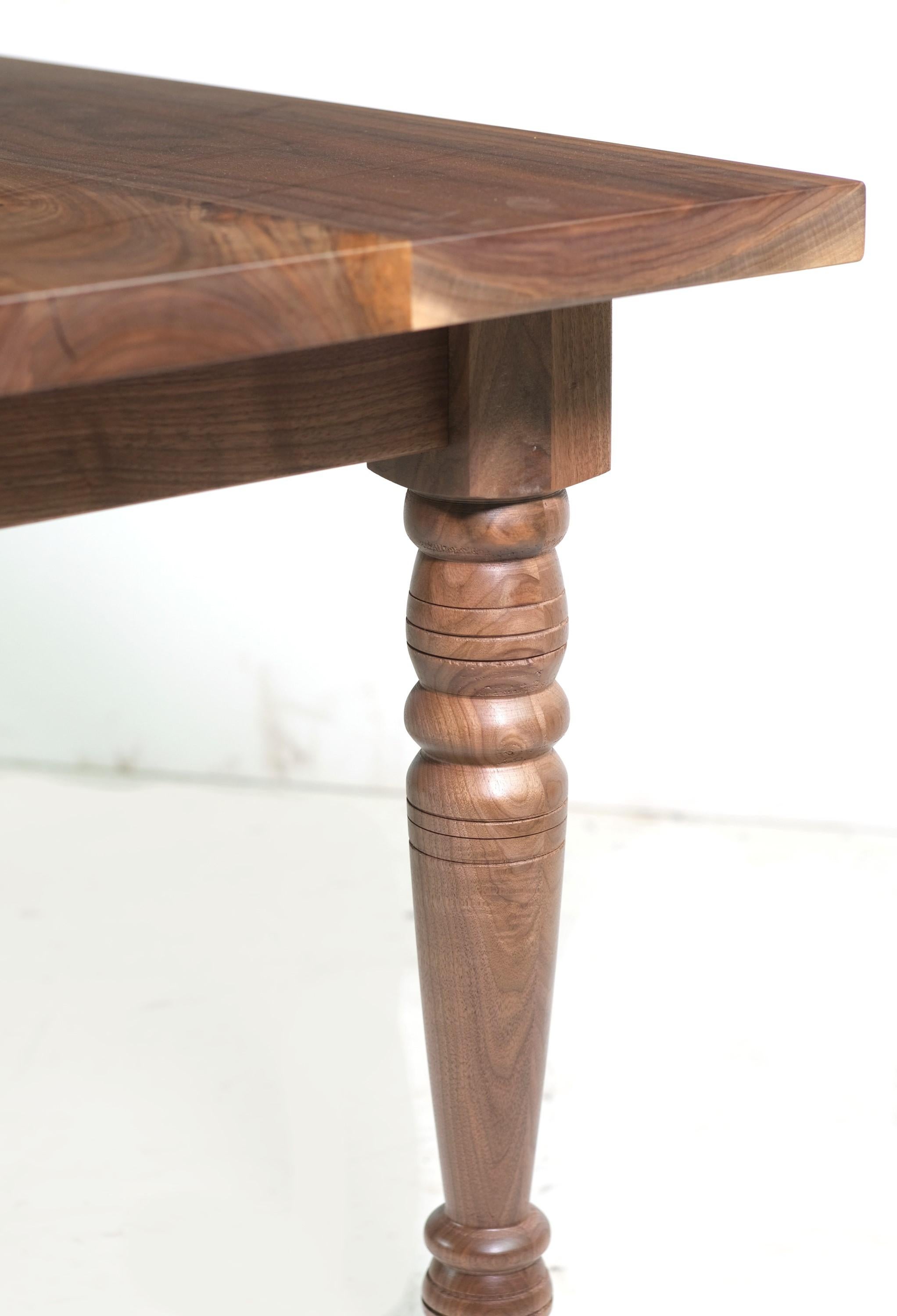 American Solid Walnut Table w Turned Legs Satin Finish For Sale