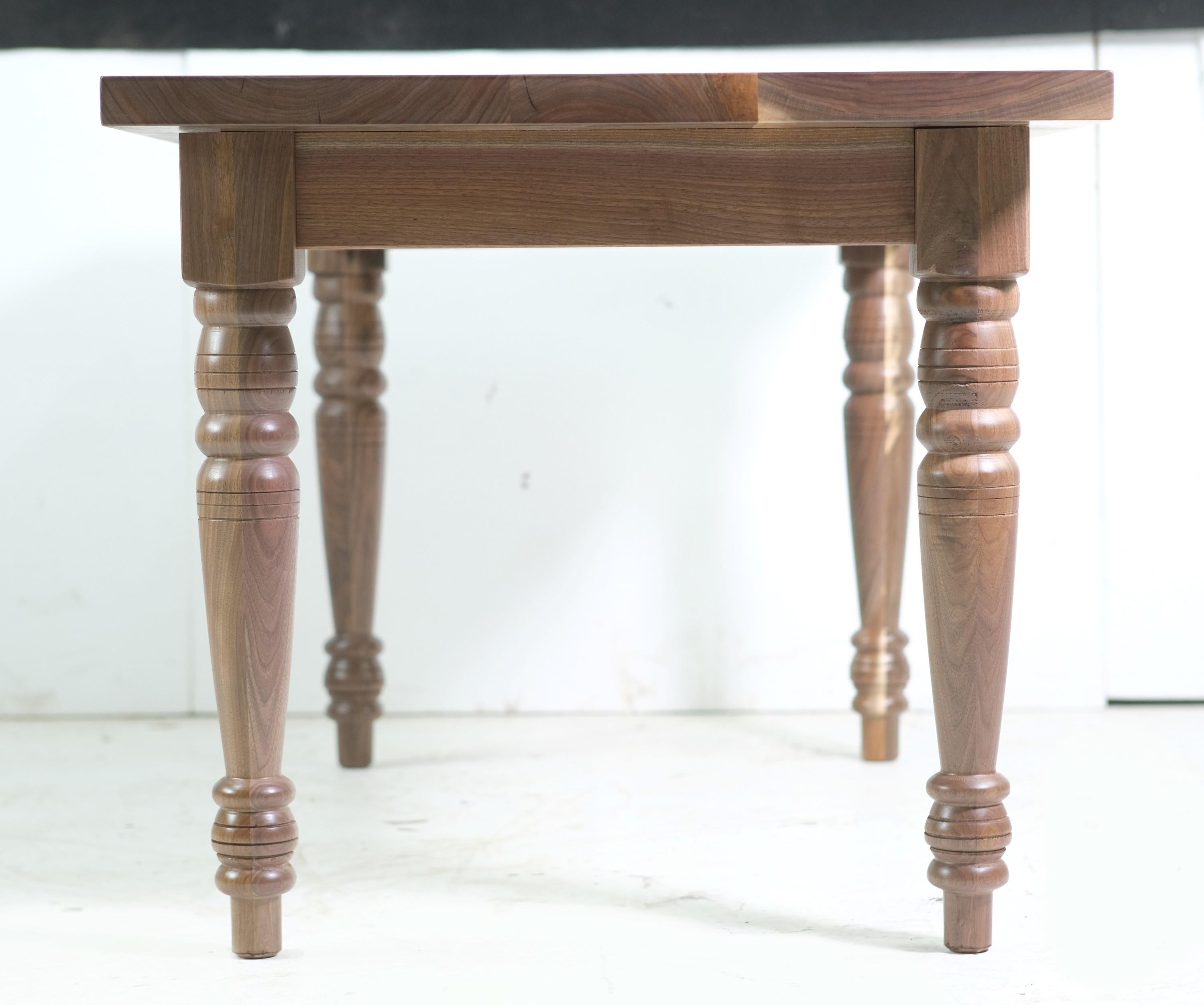 Solid Walnut Table w Turned Legs Satin Finish For Sale 2