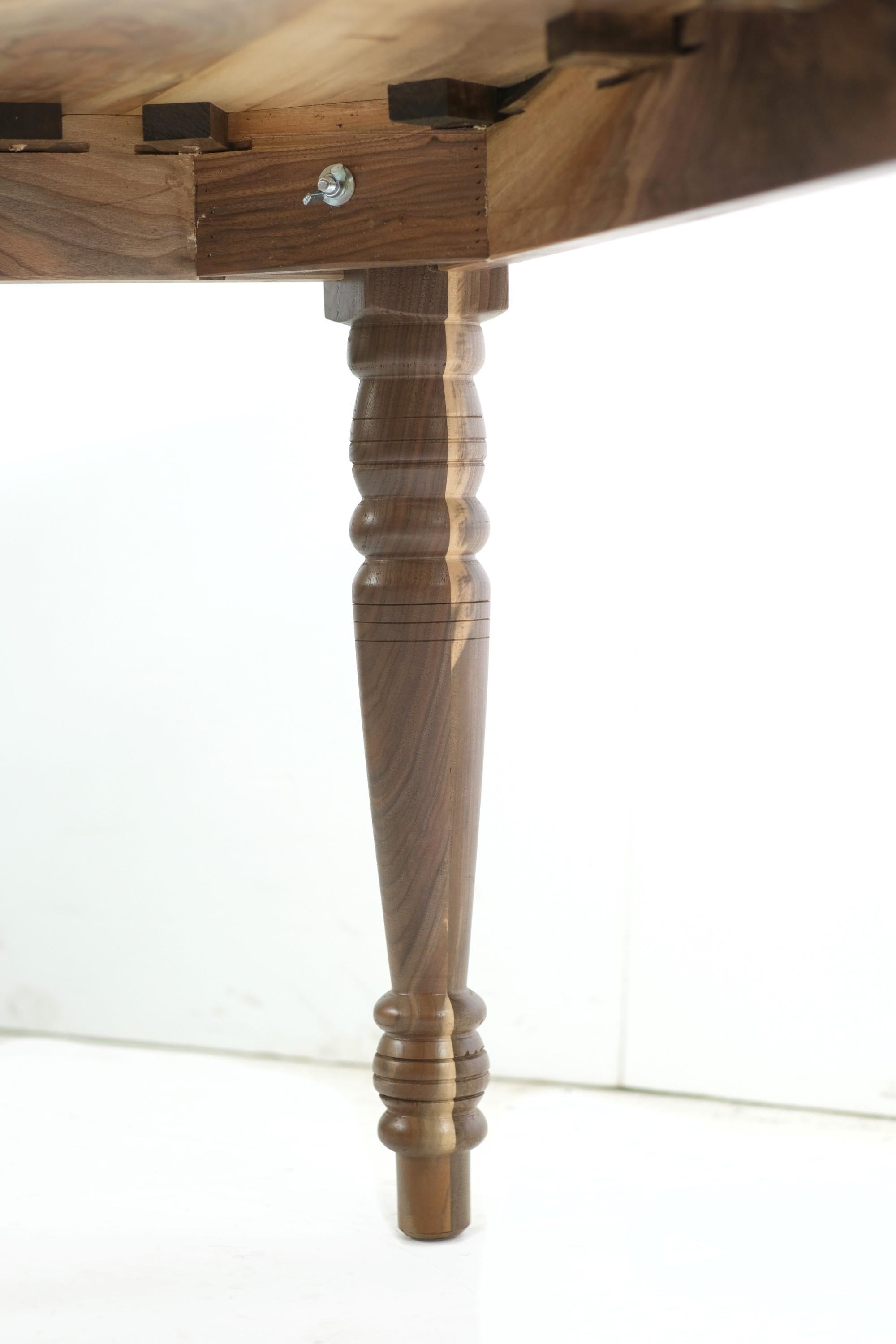 Solid Walnut Table w Turned Legs Satin Finish For Sale 4