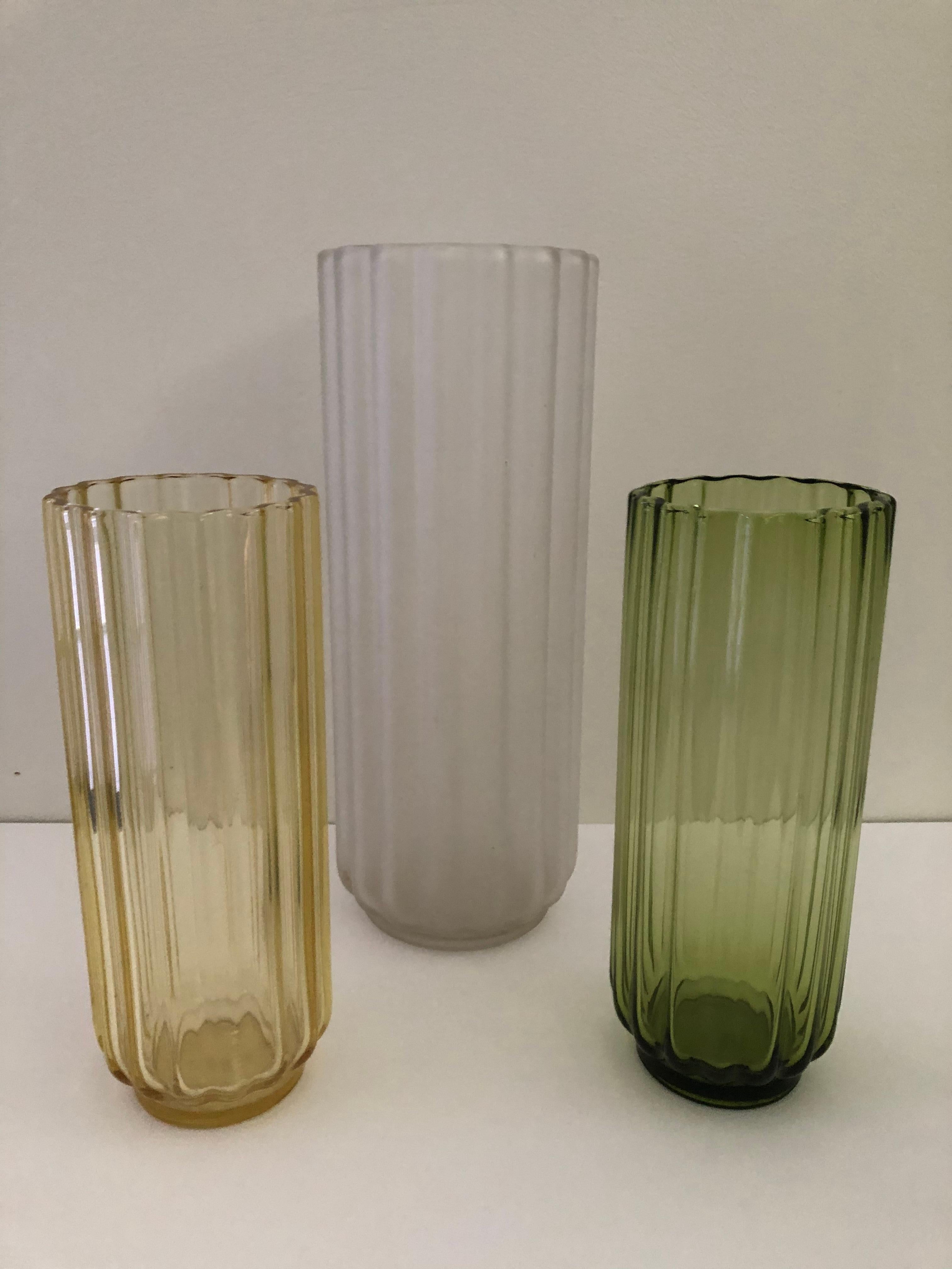 5 George Sakier Art-Déco-Vasen, 1930er-Jahre (Geblasenes Glas) im Angebot