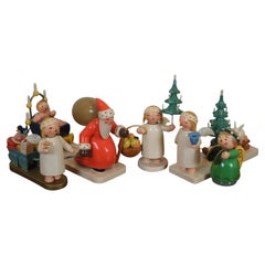 Vintage 5 German Erzgebirge Wendt Kuhn Expertic Wooden Christmas Figurines Santa Angels