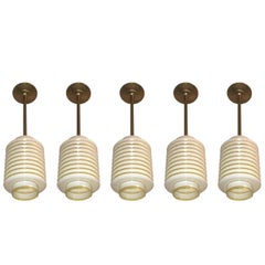 5 Glass Ceiling Lights, with original labels, Made in France circa 1950