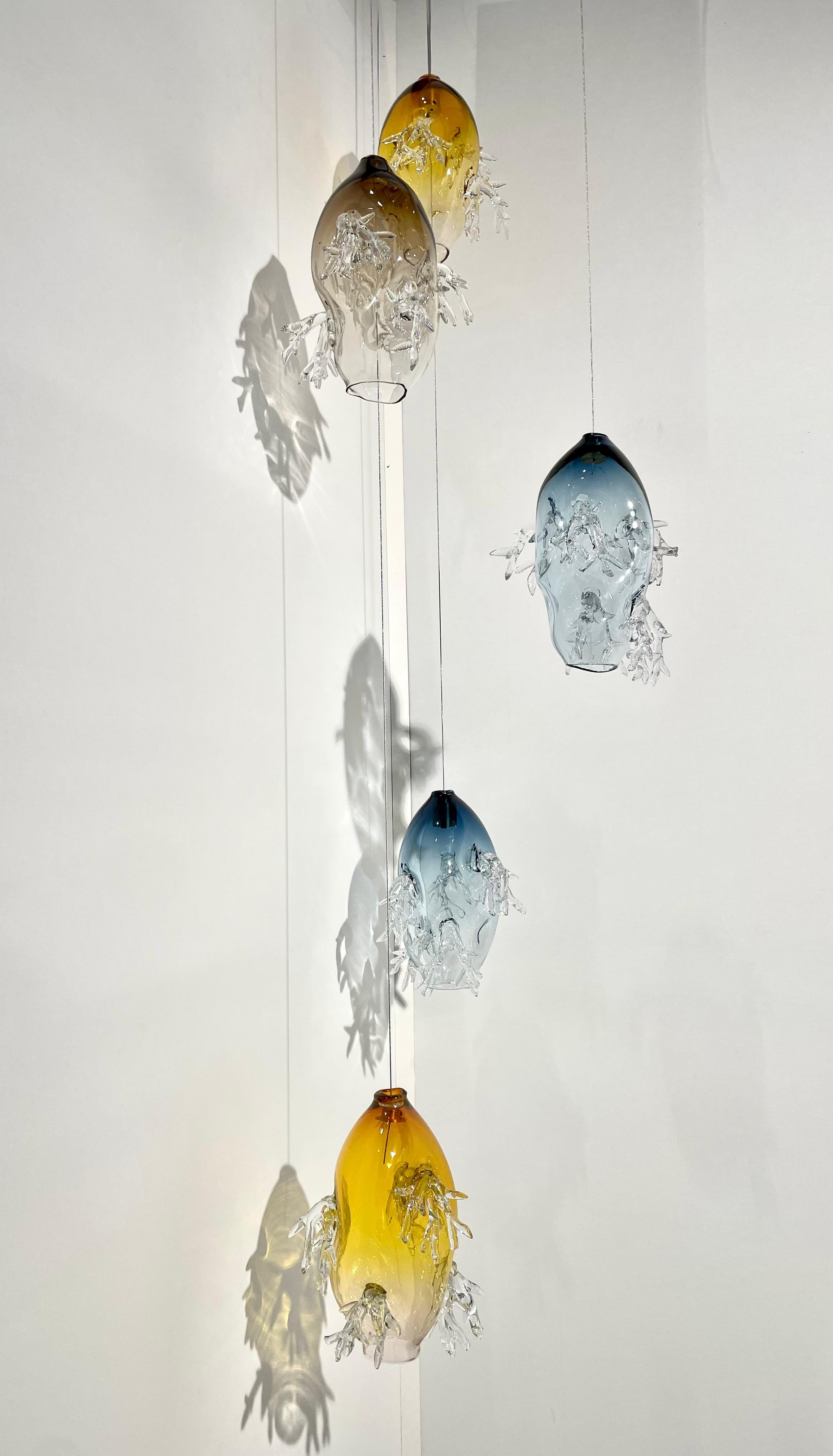 Contemporary 5 Glass Spheres Dryade Chandelier by Emilie Lemardeley For Sale