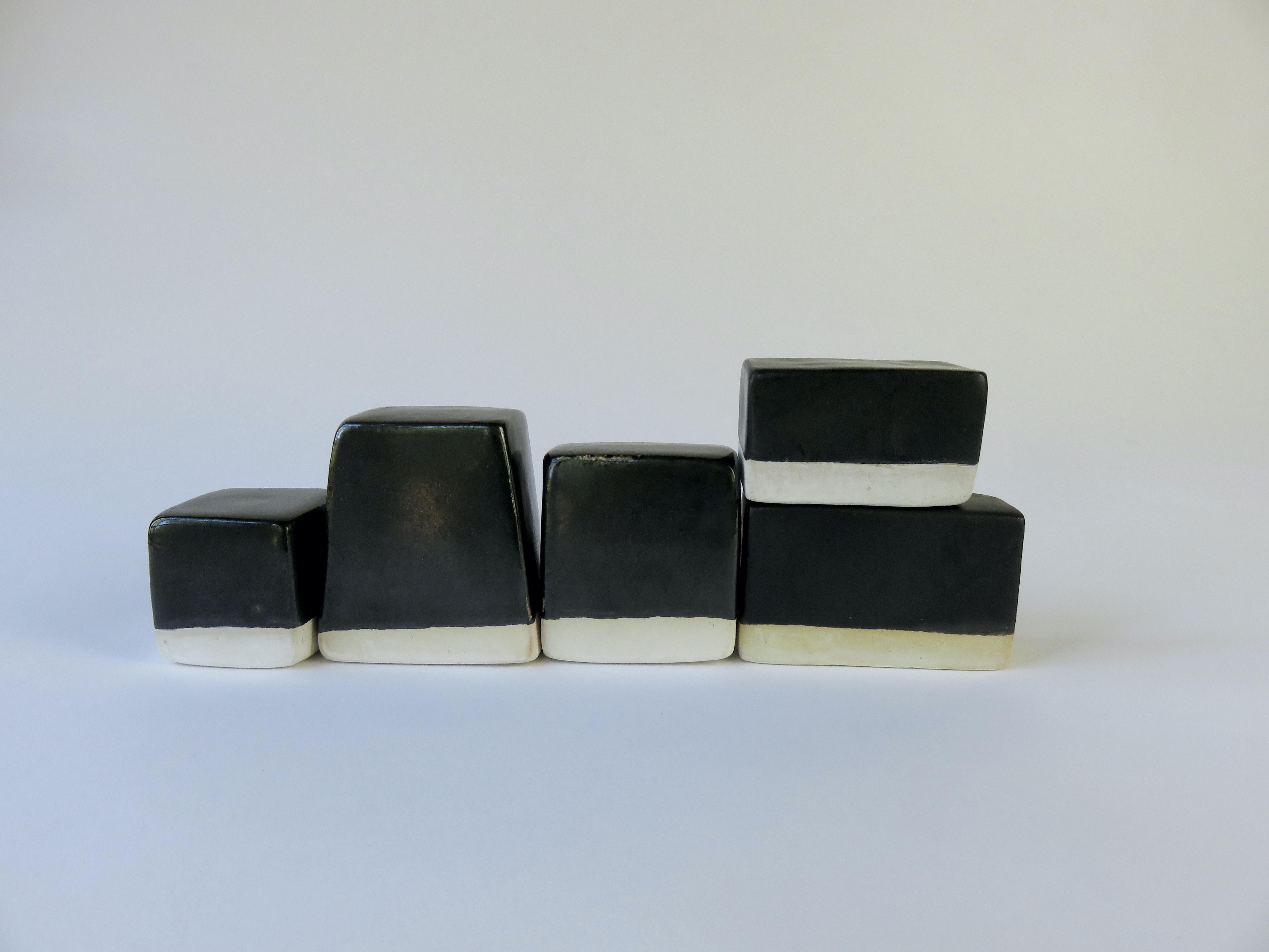 Organic Modern 5 Glazed Black and White Stackable, Moveable Blocks