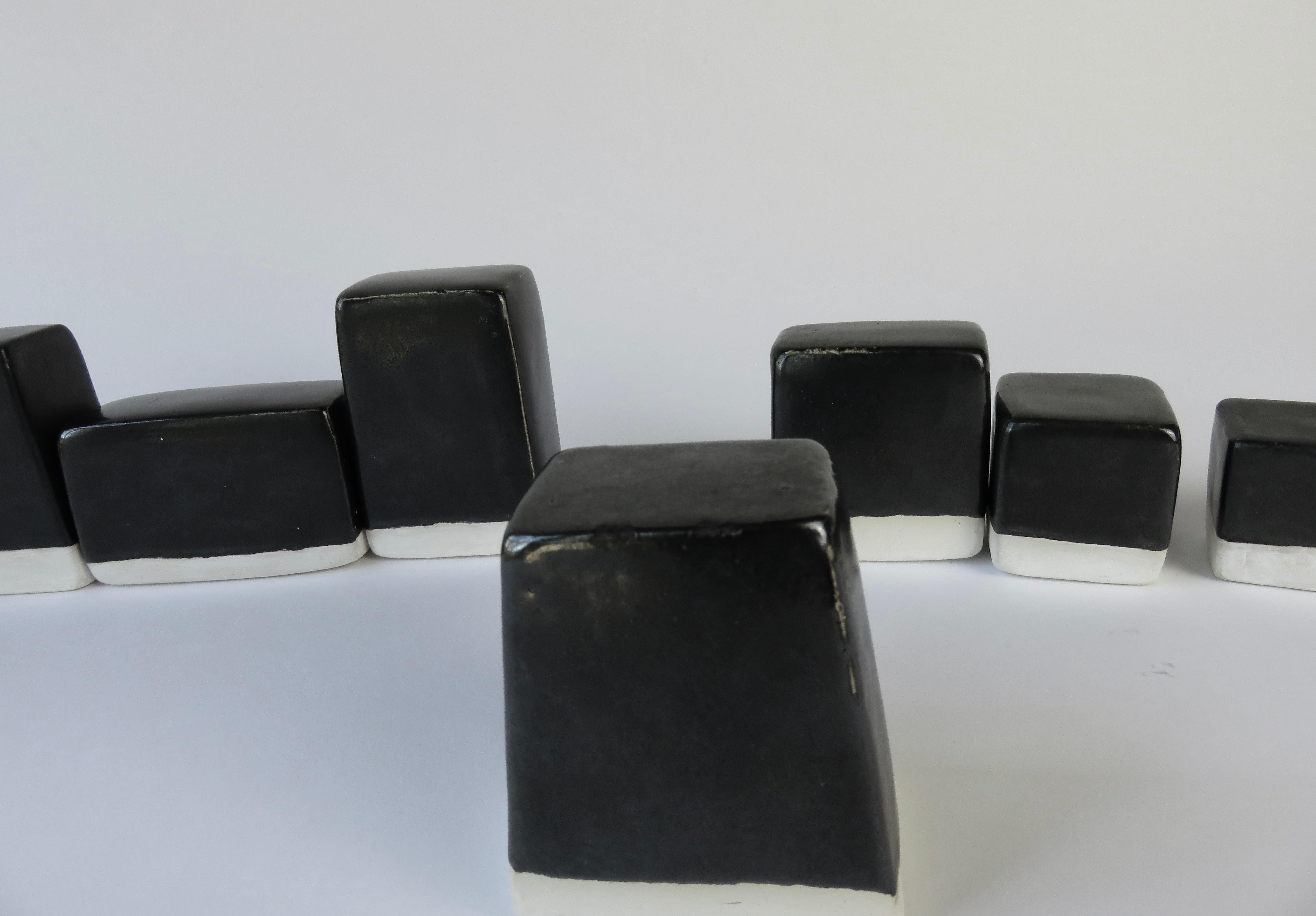 Hand-Crafted 5 Glazed Black and White Stackable, Moveable Blocks