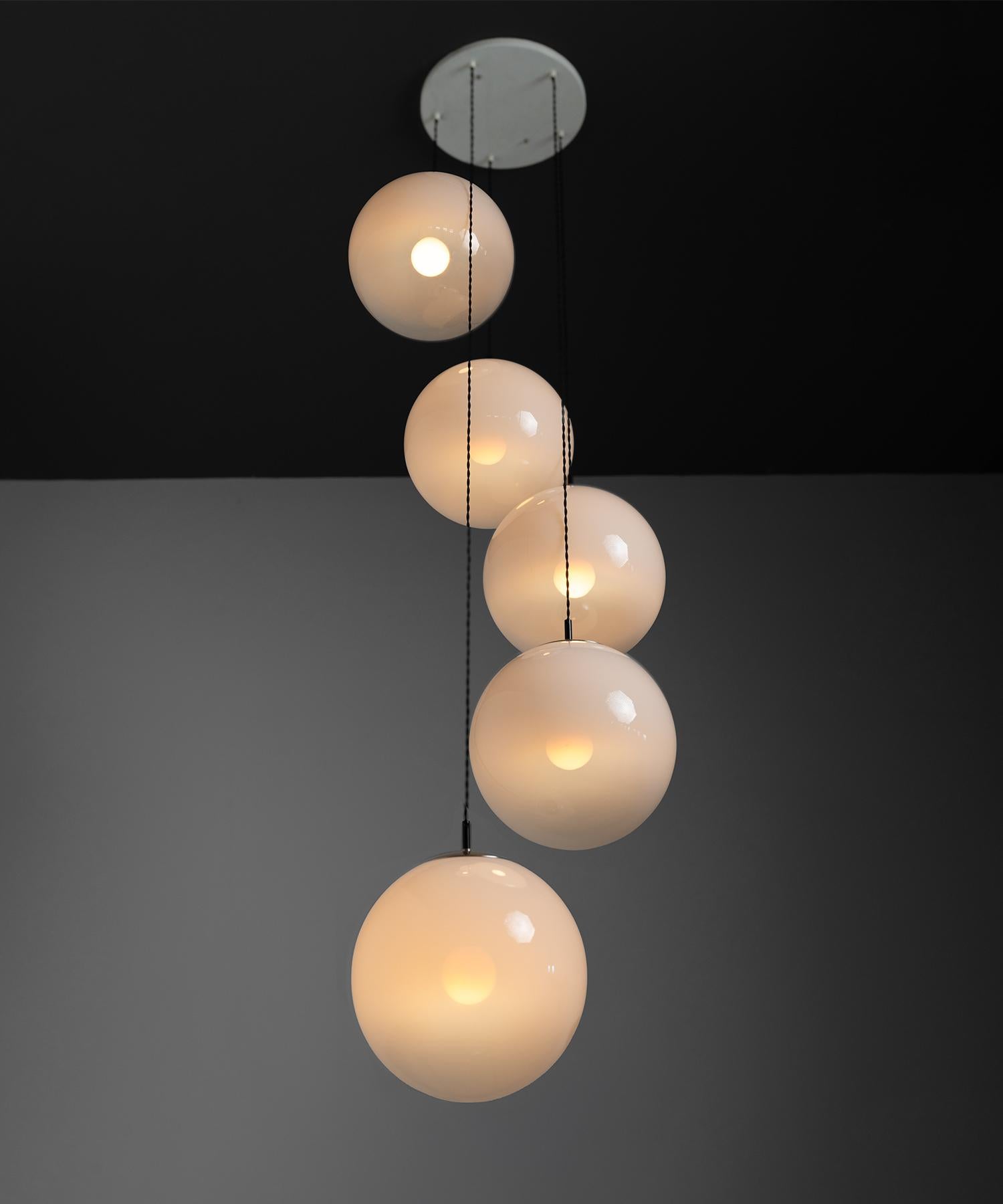 Metal 5-Globe Raak Chandelier, Netherlands 1970