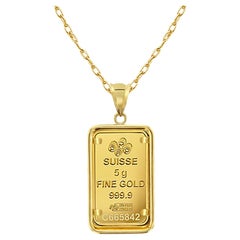 5 Gram Credit Suisse Gold Bar with Polished Bezel Necklace