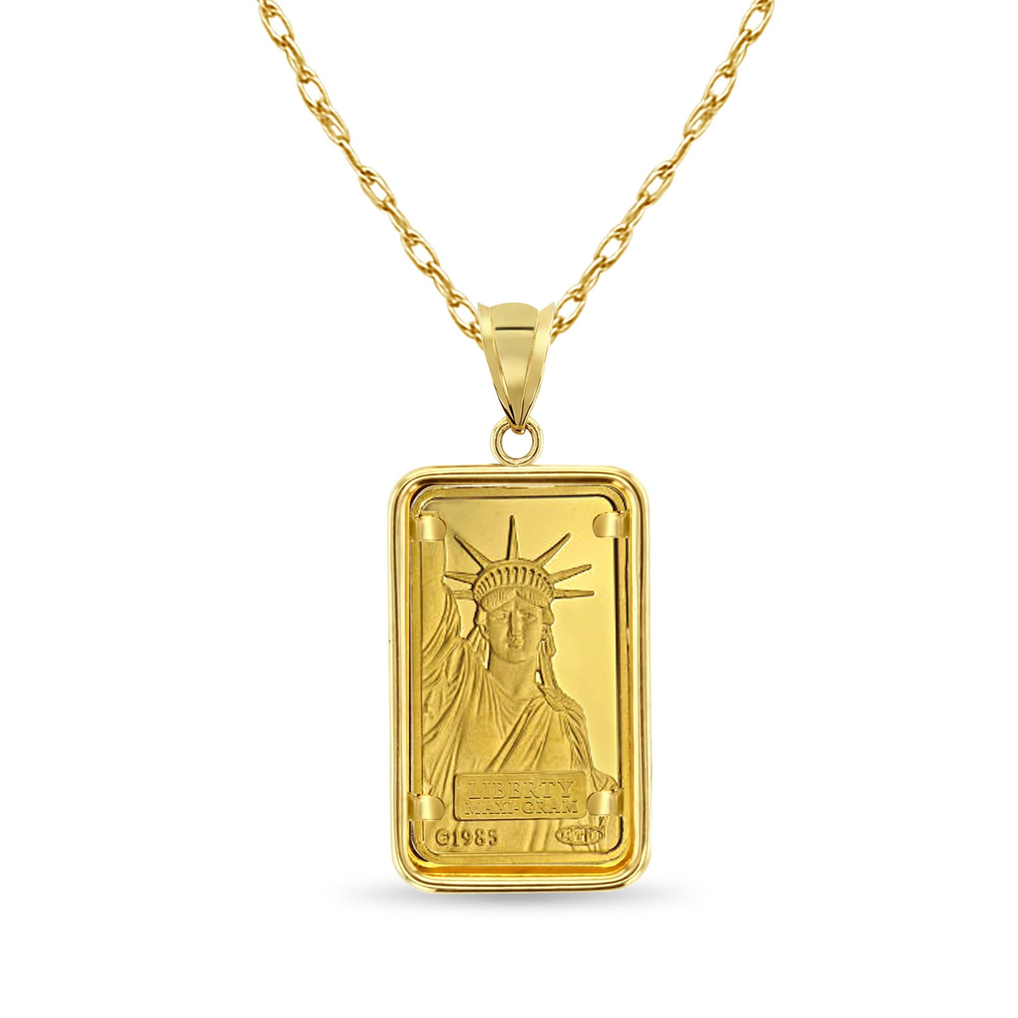 Women's or Men's 5 Gram Credit Suisse Gold Bar with Polished Bezel Necklace For Sale