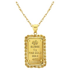 5 Gram Credit Suisse Gold Bar with Rope Bezel Necklace