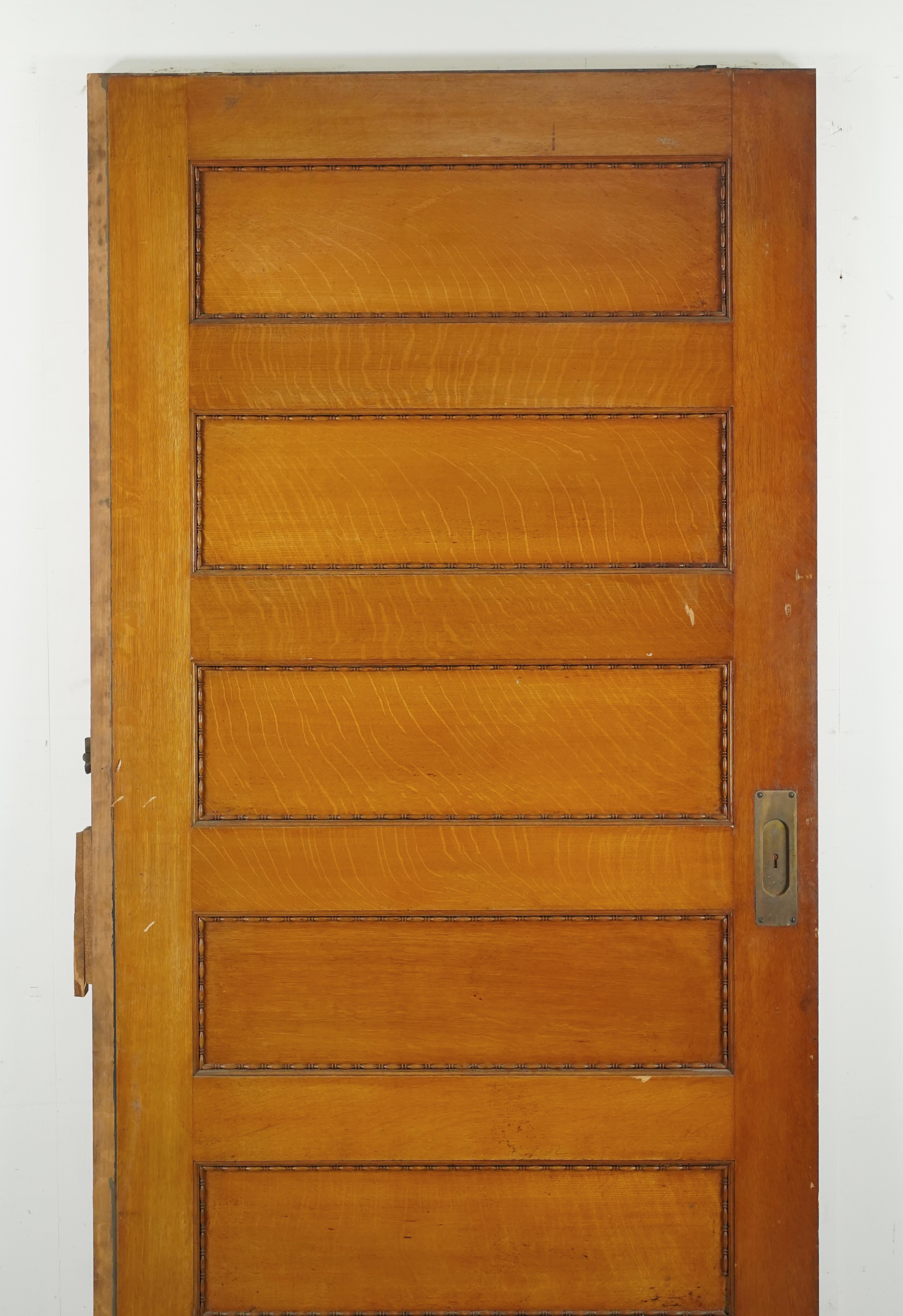 5 Horizontal Panel Wood Pocket Door 82.875 x 43 in. For Sale 5