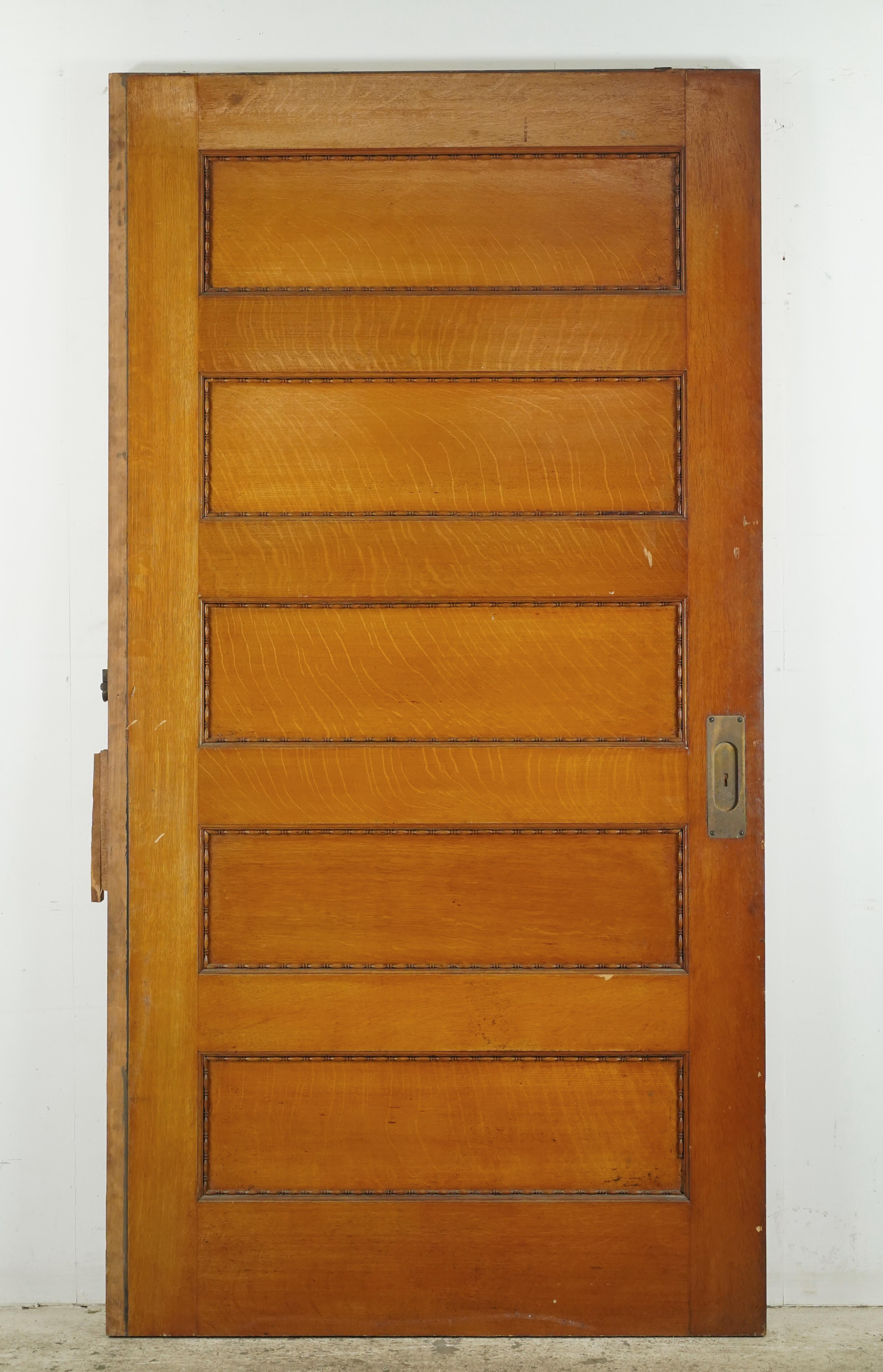 5 Horizontal Panel Wood Pocket Door 82.875 x 43 in. For Sale 4