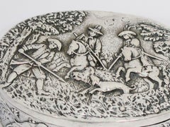 European Silver Antique German Boar Hunting Scene Oval Box