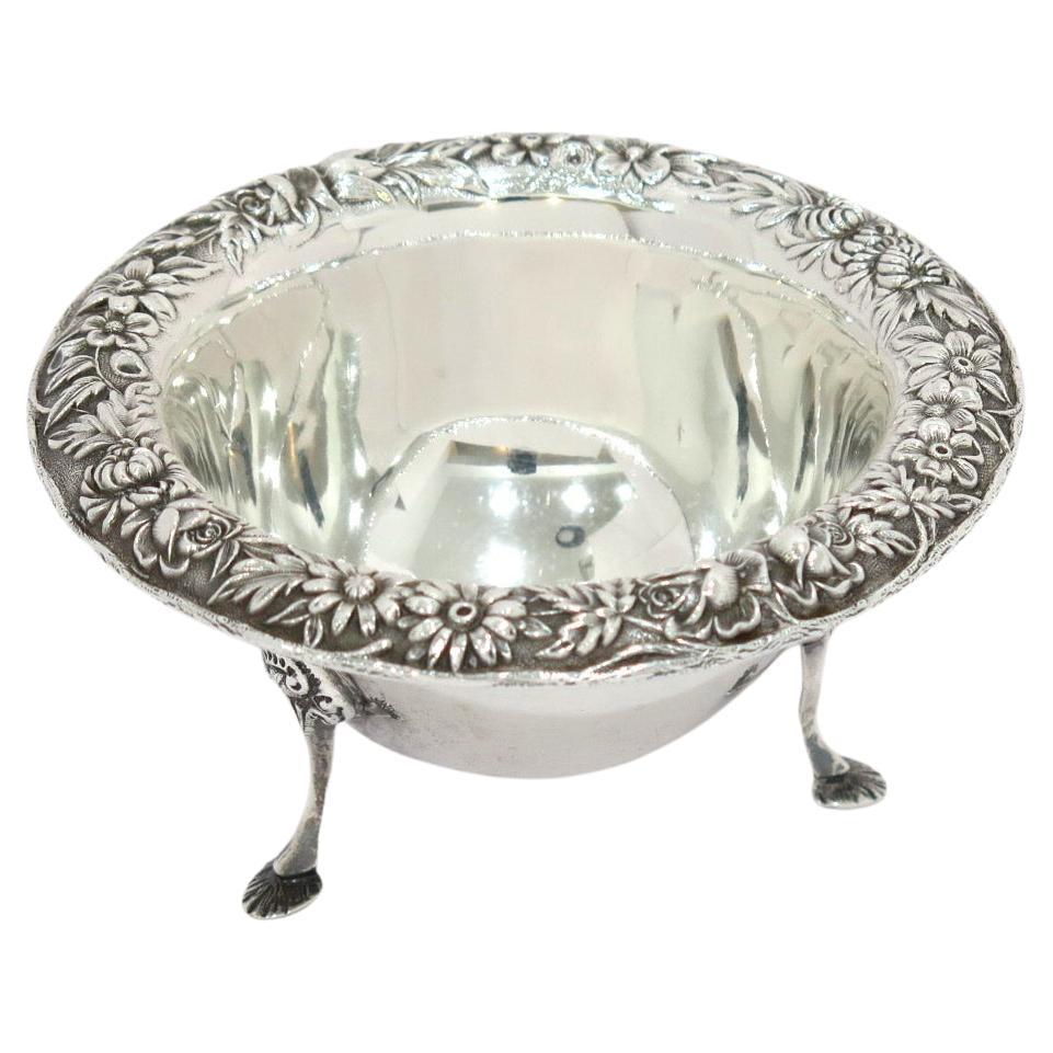 5 in Sterling Silver S. Kirk & Son Antique Floral Repousse Footed Candy Nut Dish