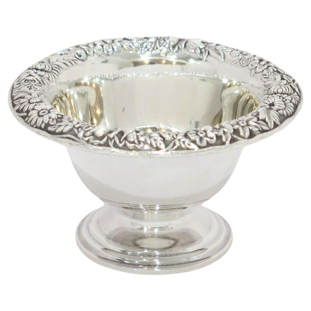 5 in Sterling Silver S. Kirk & Son Vintage Floral Repousse Footed Candy Nut Dish