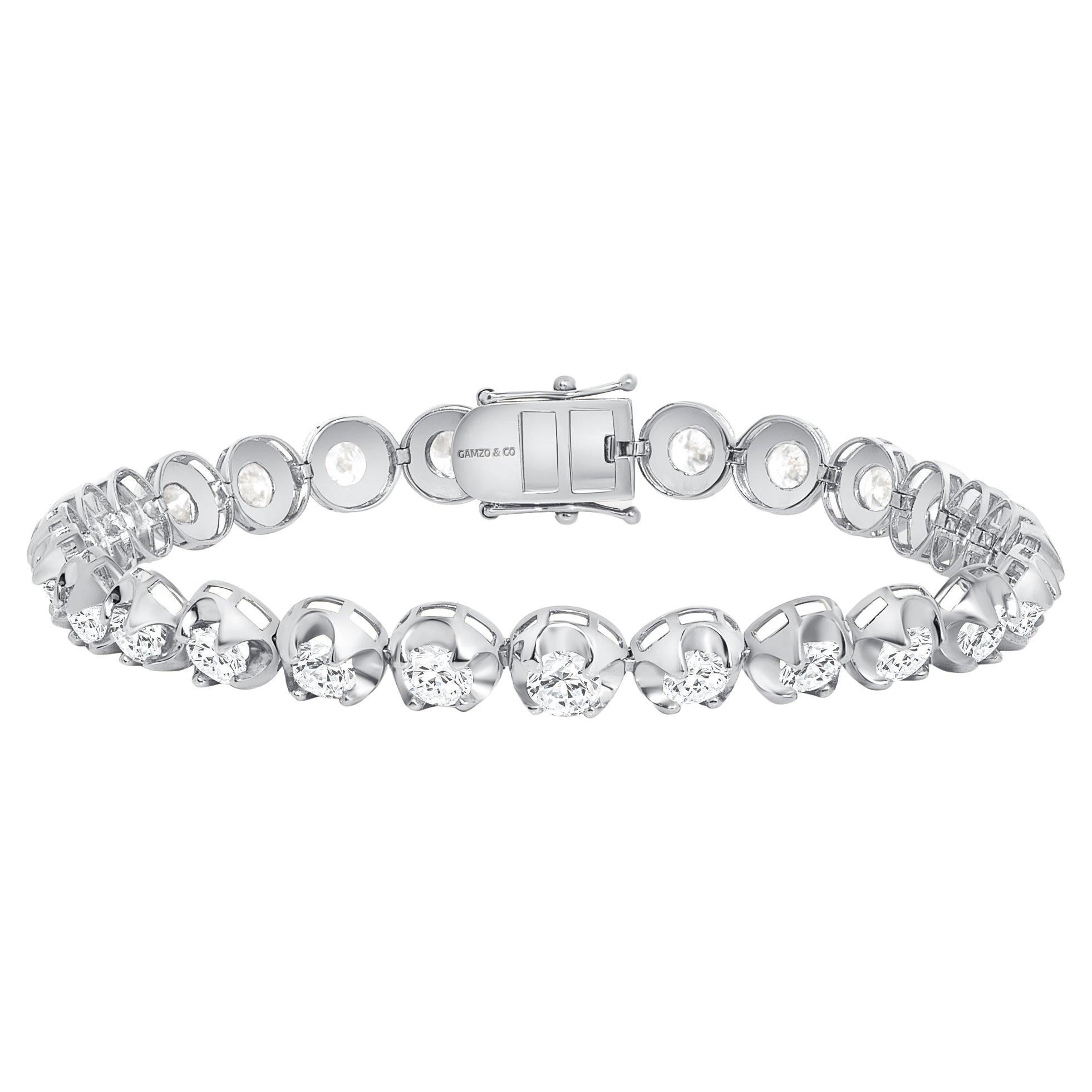 14k White Gold 7 Carat Round Diamond Illusion Setting Tennis Bracelet For Sale