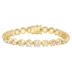 14k Yellow Gold 7 Carat Round Diamond Illusion Setting Tennis Bracelet