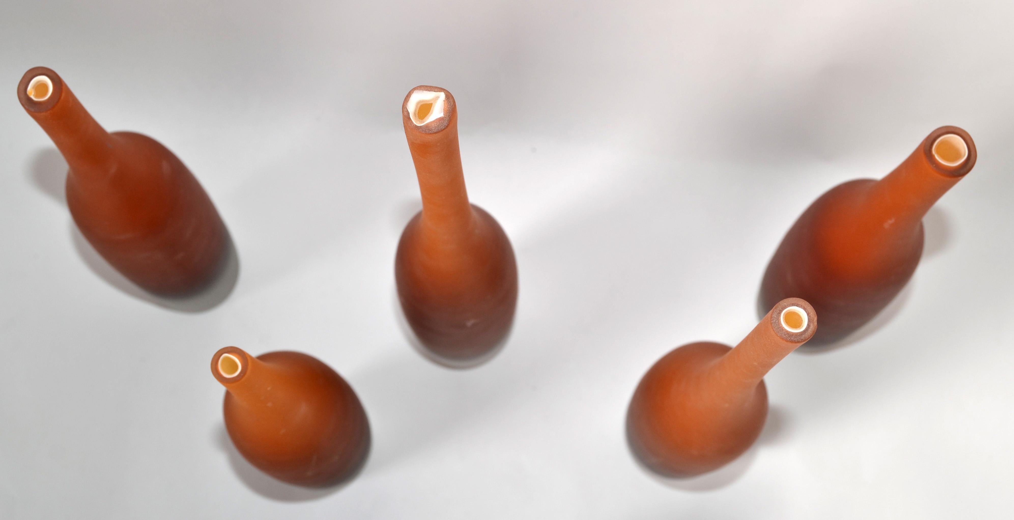 5 Italian Burnt Orange Color Scavo Glass Wheat Vases Bottles Mid-Century Modern  For Sale 4