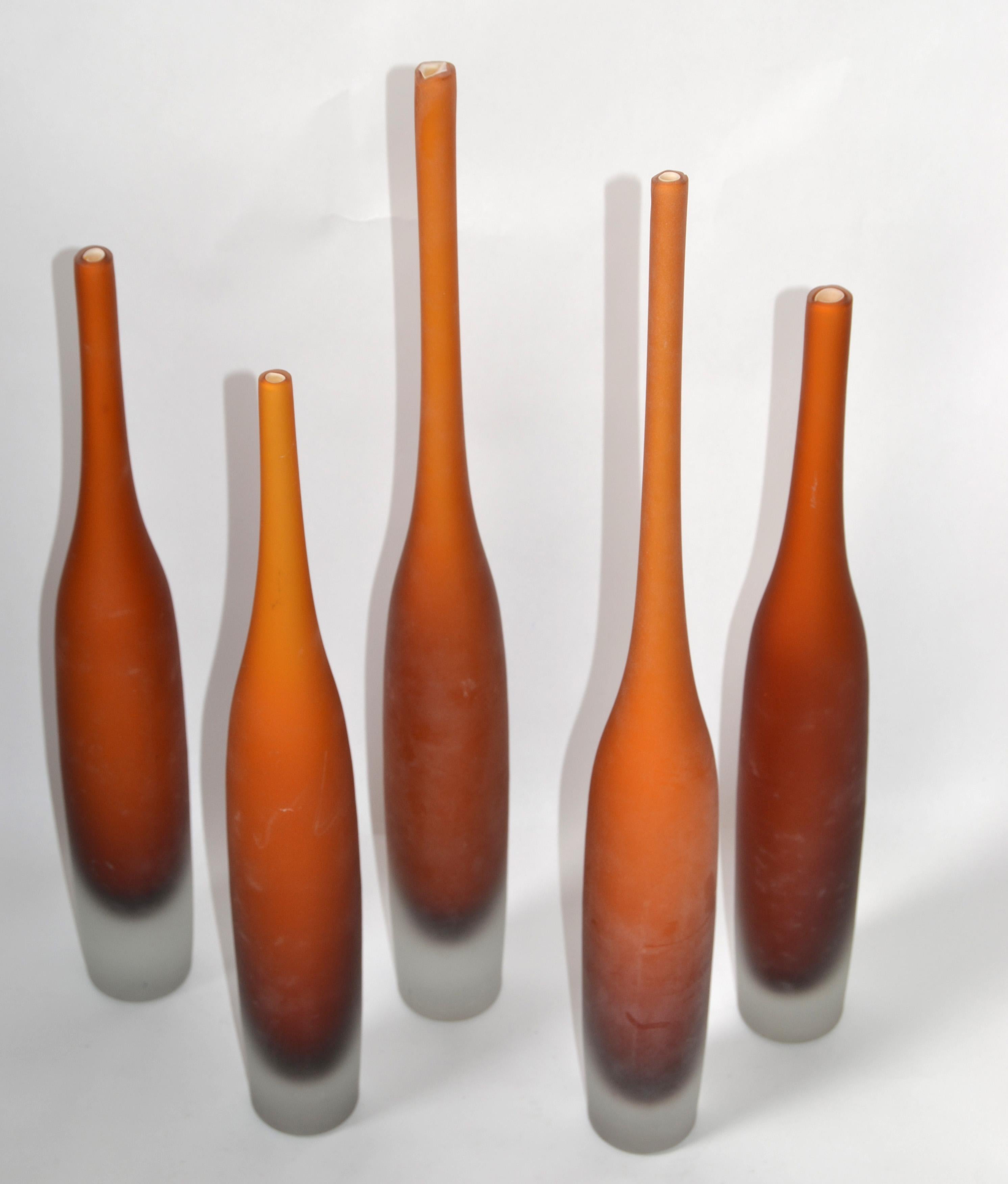 5 Italian Burnt Orange Color Scavo Glass Wheat Vases Bottles Mid-Century Modern  For Sale 8