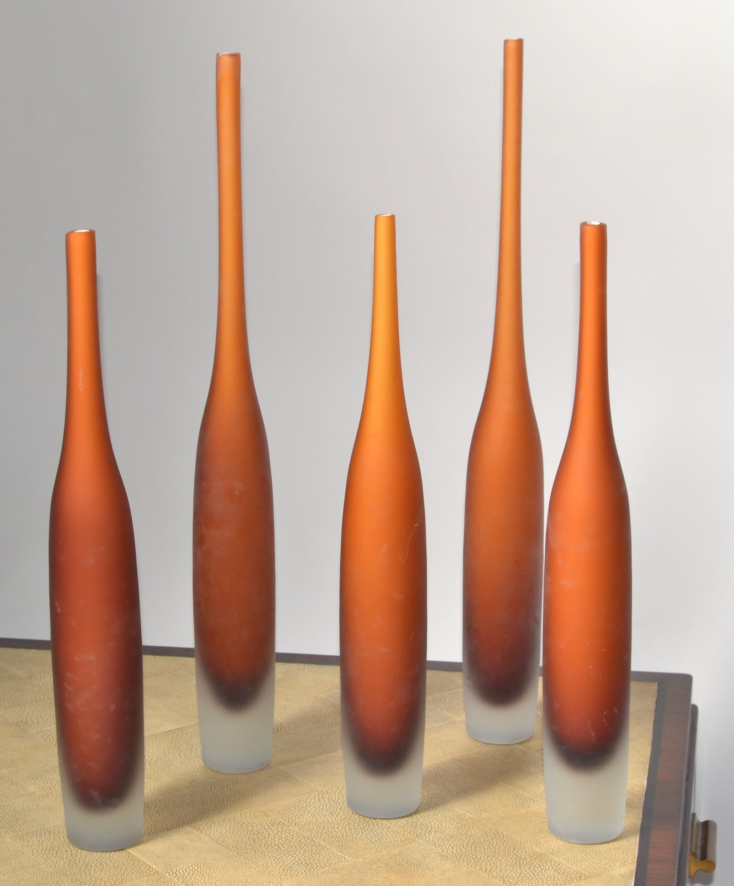 5 Italian Burnt Orange Color Scavo Glass Wheat Vases Bottles Mid-Century Modern  For Sale 9