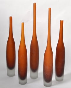5 Italian Burnt Orange Color Scavo Glass Wheat Vases Bottles Mid-Century Modern