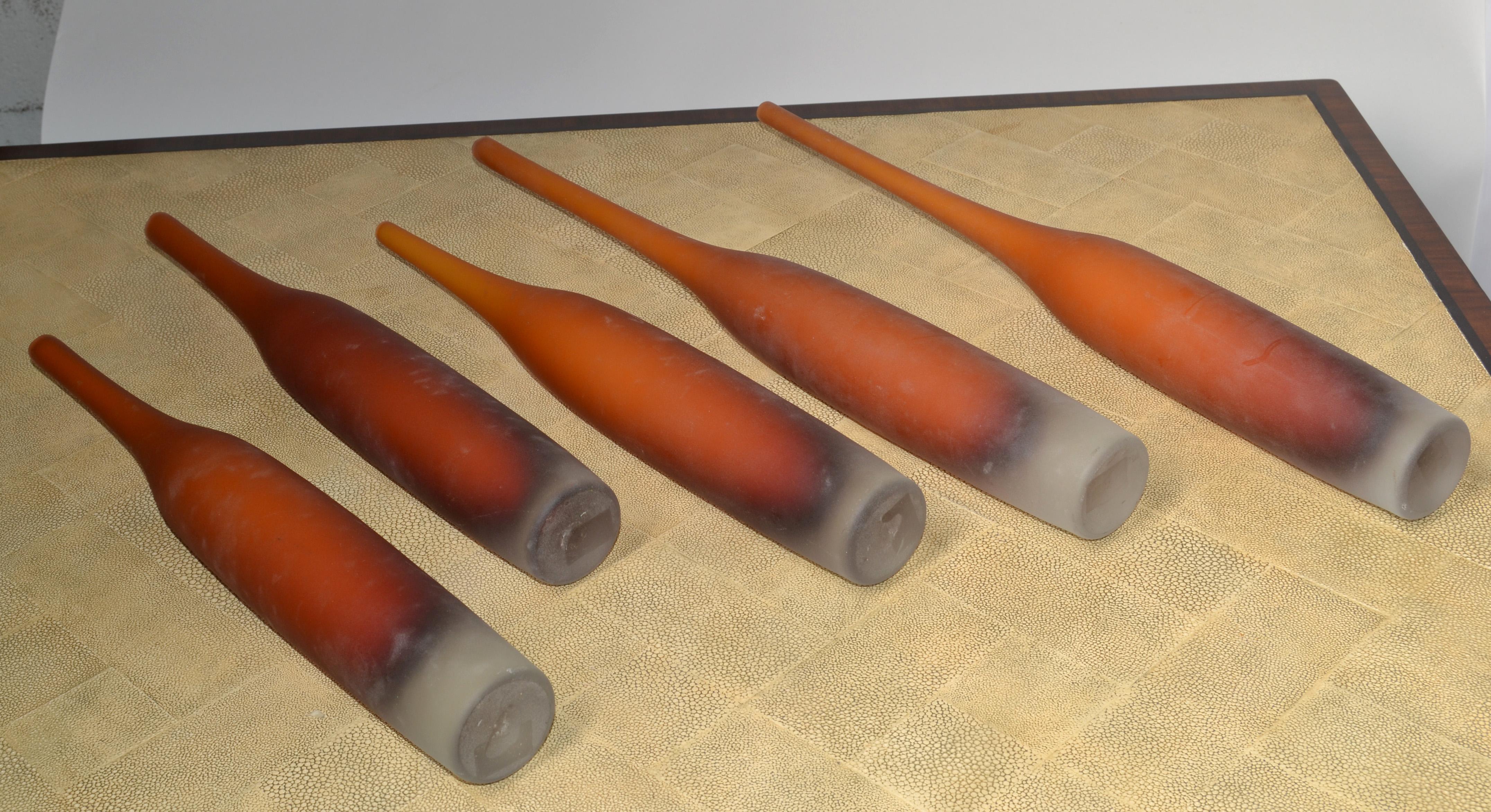 5 Italian Burnt Orange Color Scavo Glass Wheat Vases Bottles Mid-Century Modern  In Good Condition For Sale In Miami, FL