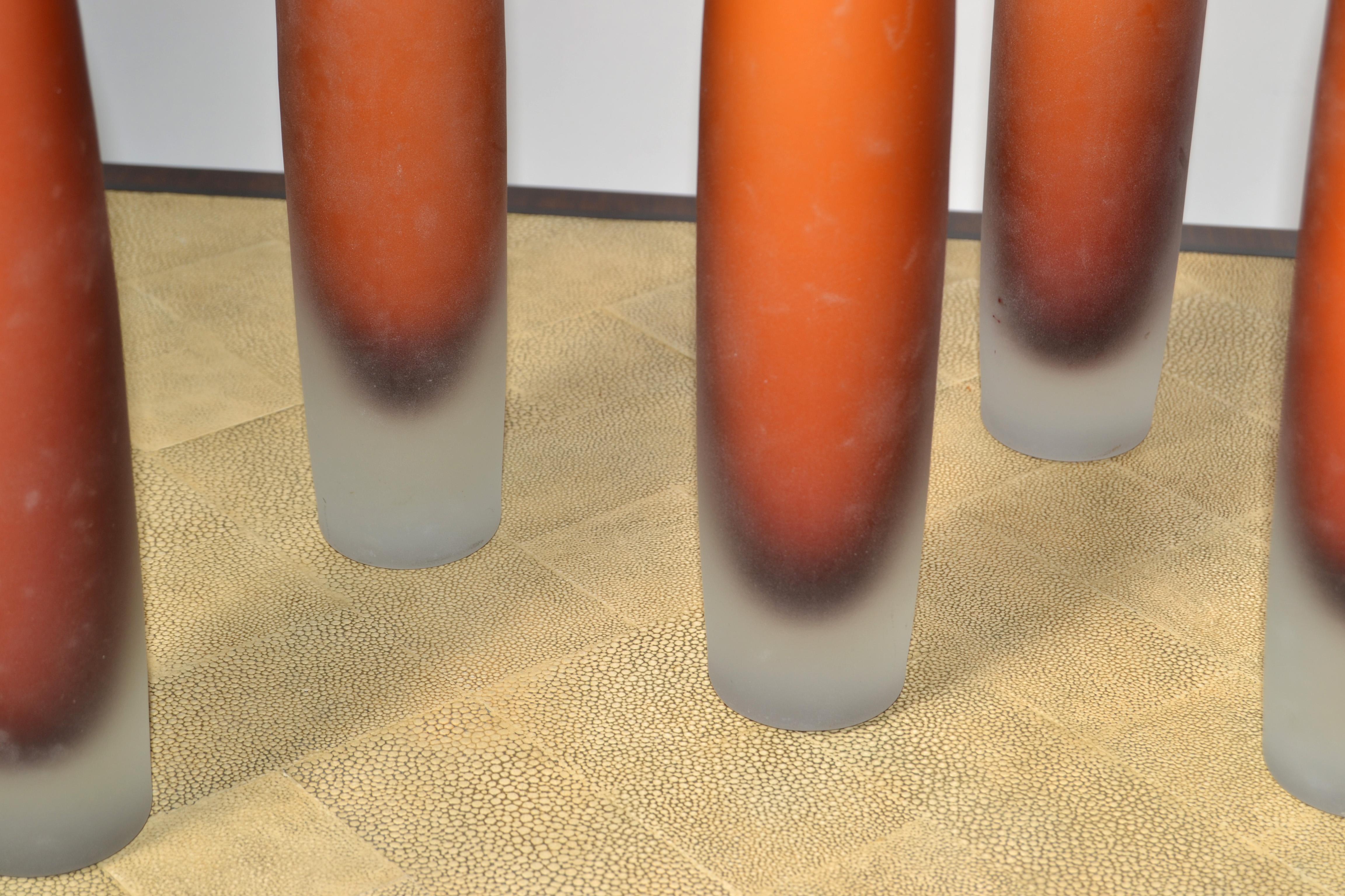 Blown Glass 5 Italian Burnt Orange Color Scavo Glass Wheat Vases Bottles Mid-Century Modern  For Sale