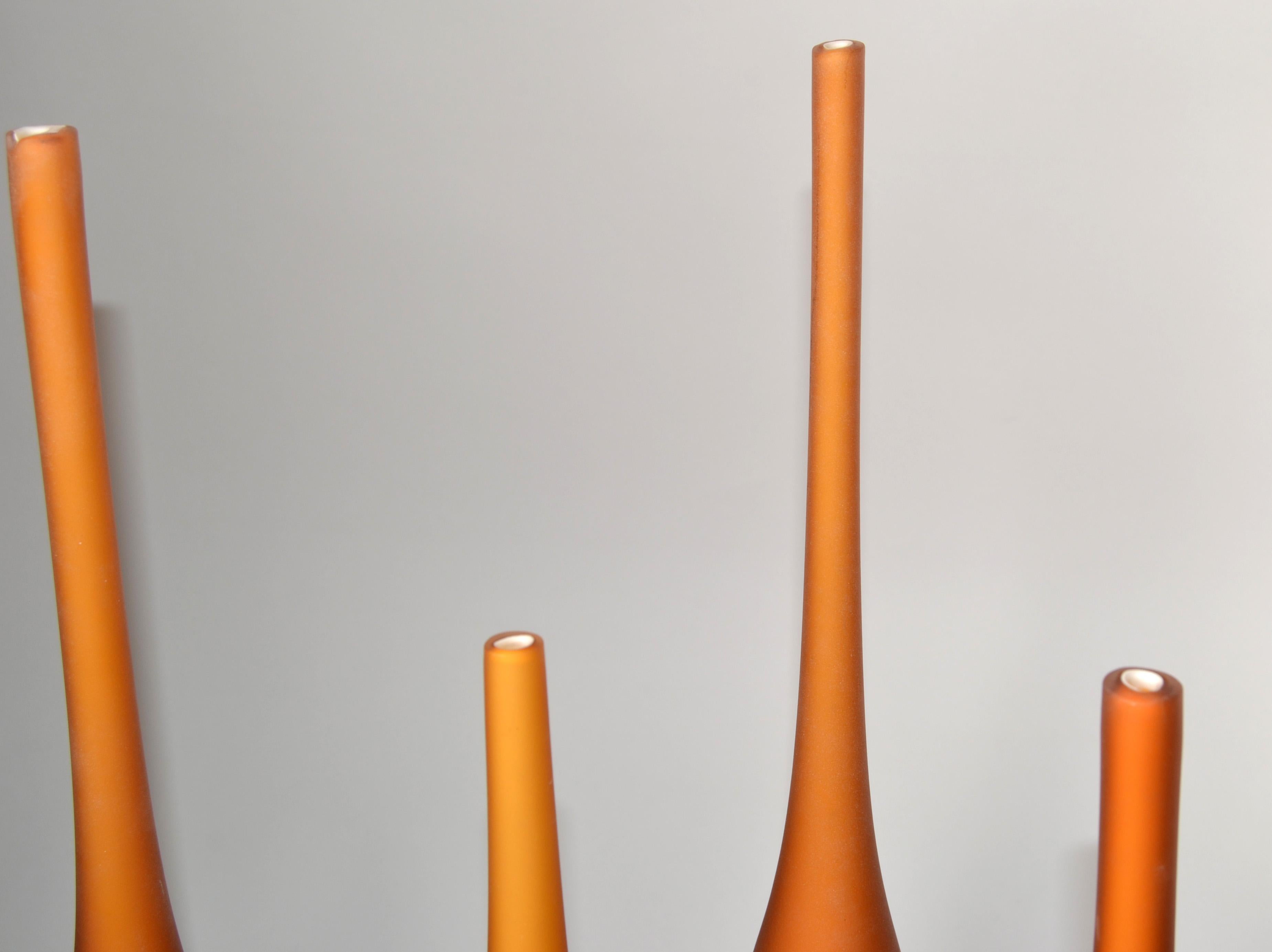 5 Italian Burnt Orange Color Scavo Glass Wheat Vases Bottles Mid-Century Modern  For Sale 1