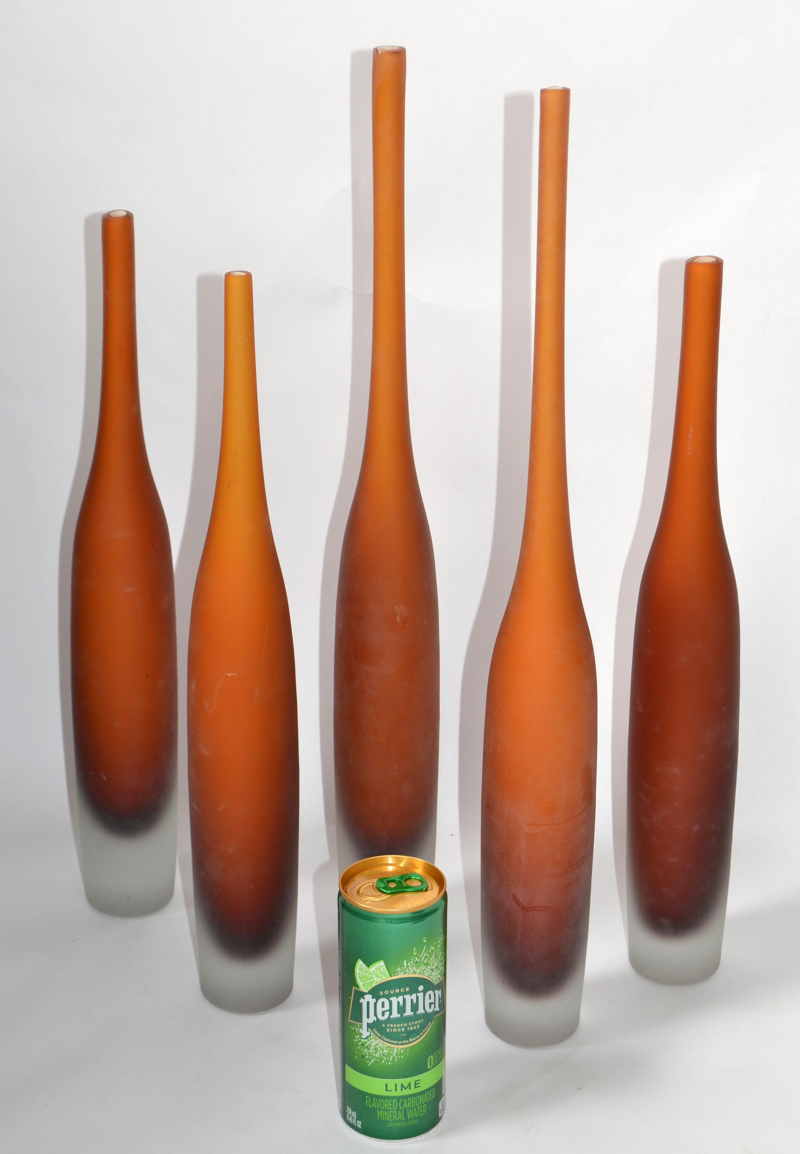 5 Italian Burnt Orange Color Scavo Glass Wheat Vases Bottles Mid-Century Modern  For Sale 2
