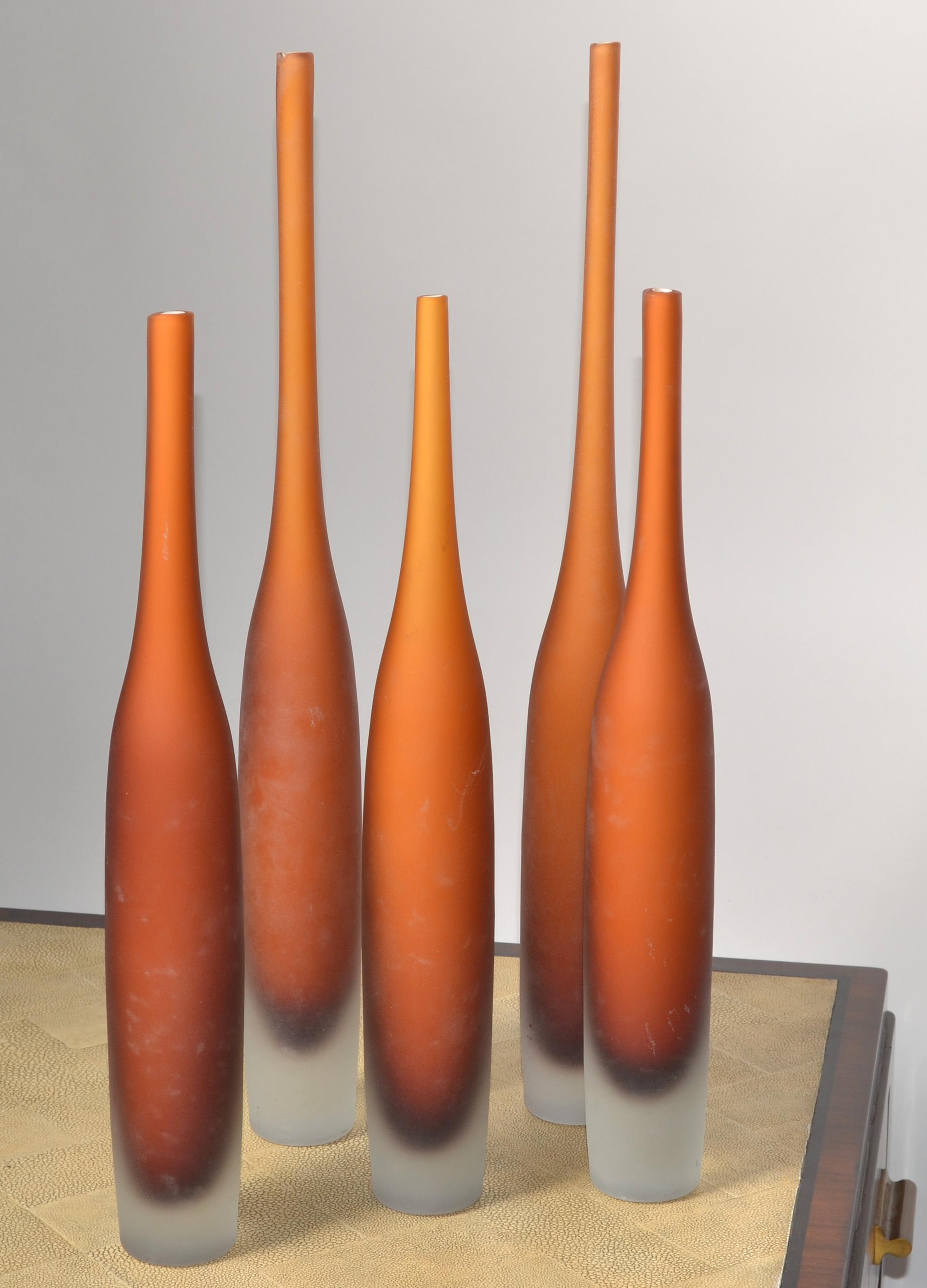 5 Italian Burnt Orange Color Scavo Glass Wheat Vases Bottles Mid-Century Modern  For Sale 3