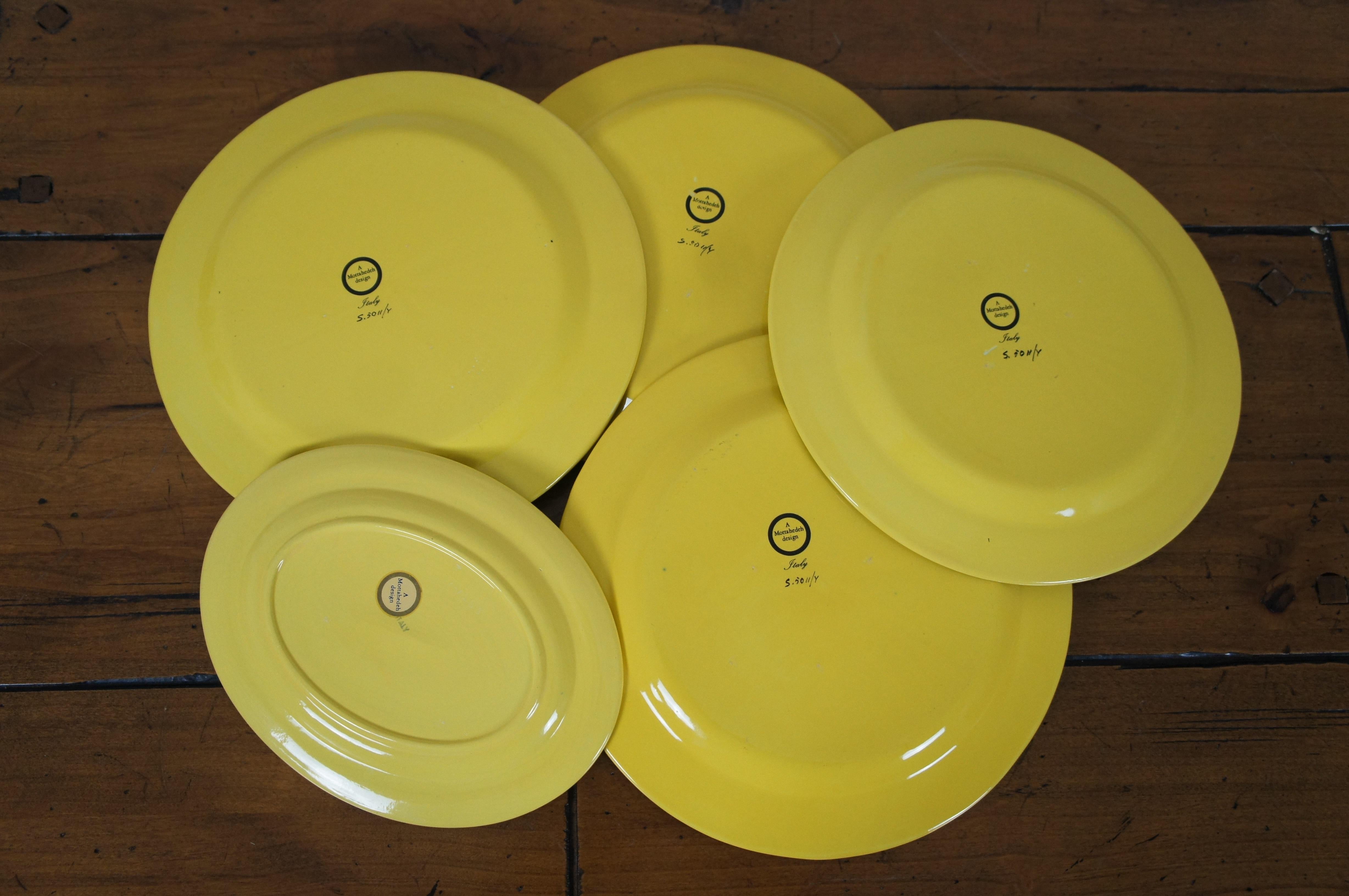 5 Italian Motthedeh Chinoiserie Criel Ware Canary Yellow Dinner Plates Dish 6