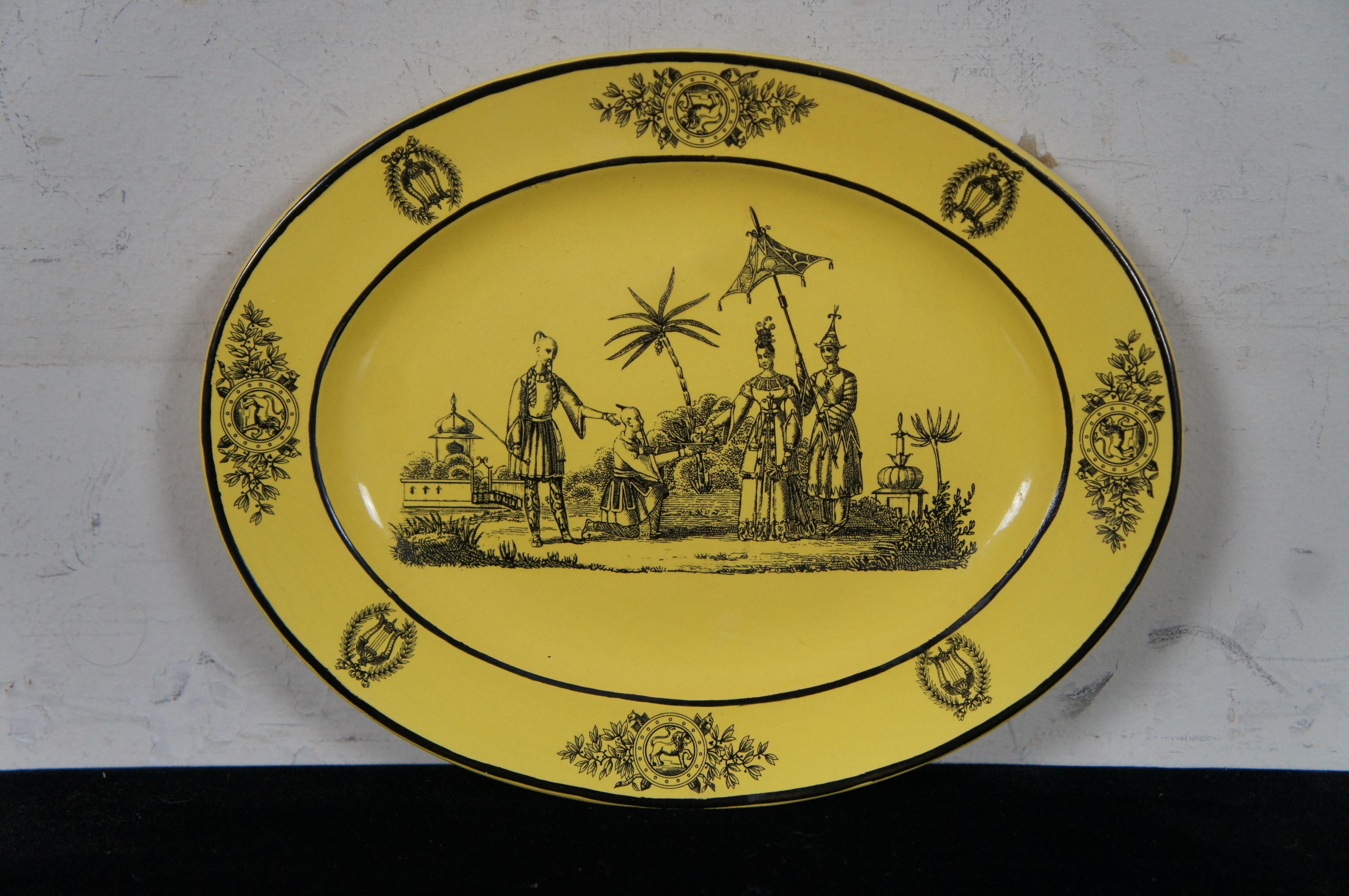 Porcelain 5 Italian Motthedeh Chinoiserie Criel Ware Canary Yellow Dinner Plates Dish