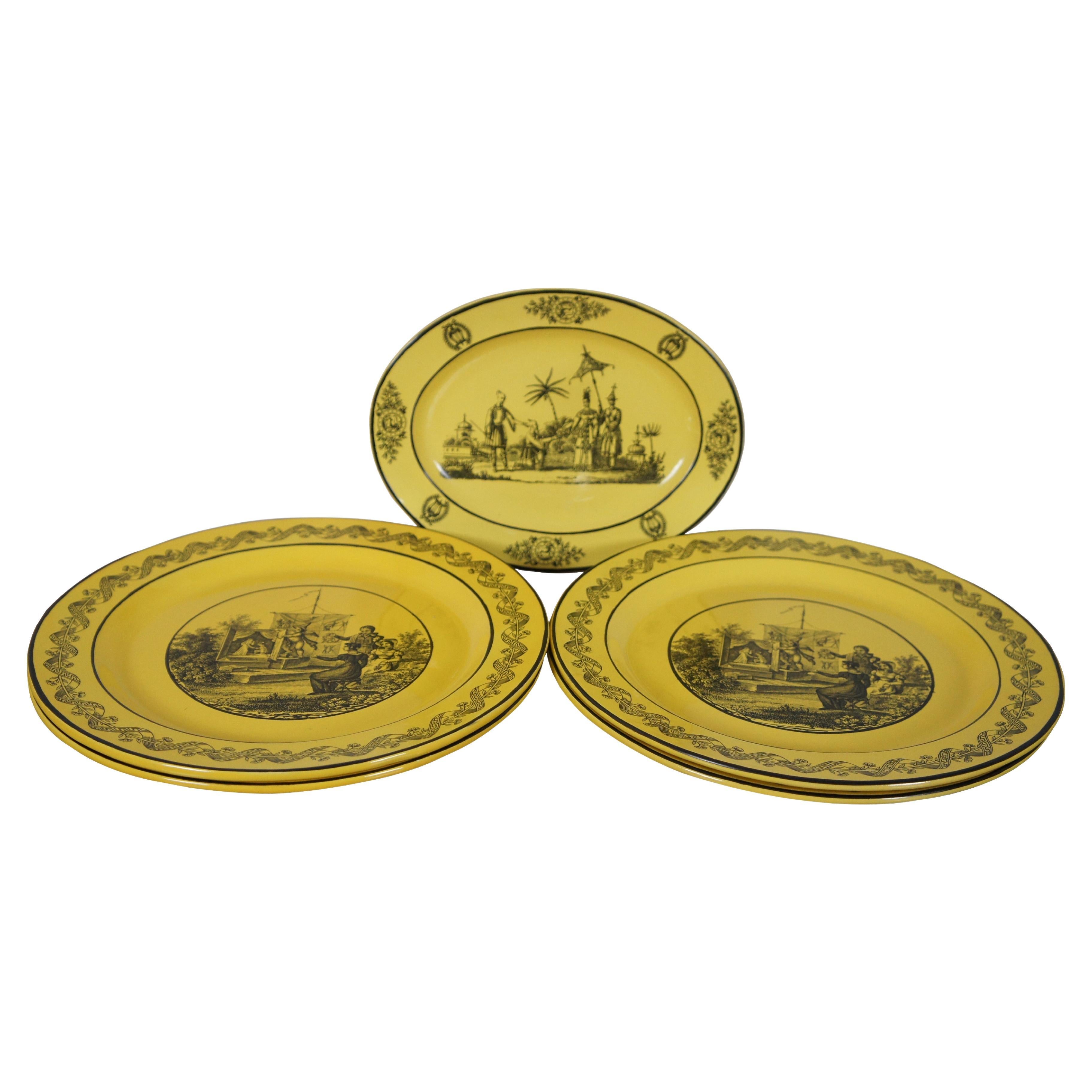 5 Italian Motthedeh Chinoiserie Criel Ware Canary Yellow Dinner Plates Dish