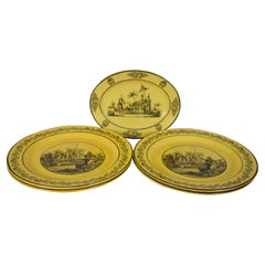 Retro 5 Italian Motthedeh Chinoiserie Criel Ware Canary Yellow Dinner Plates Dish