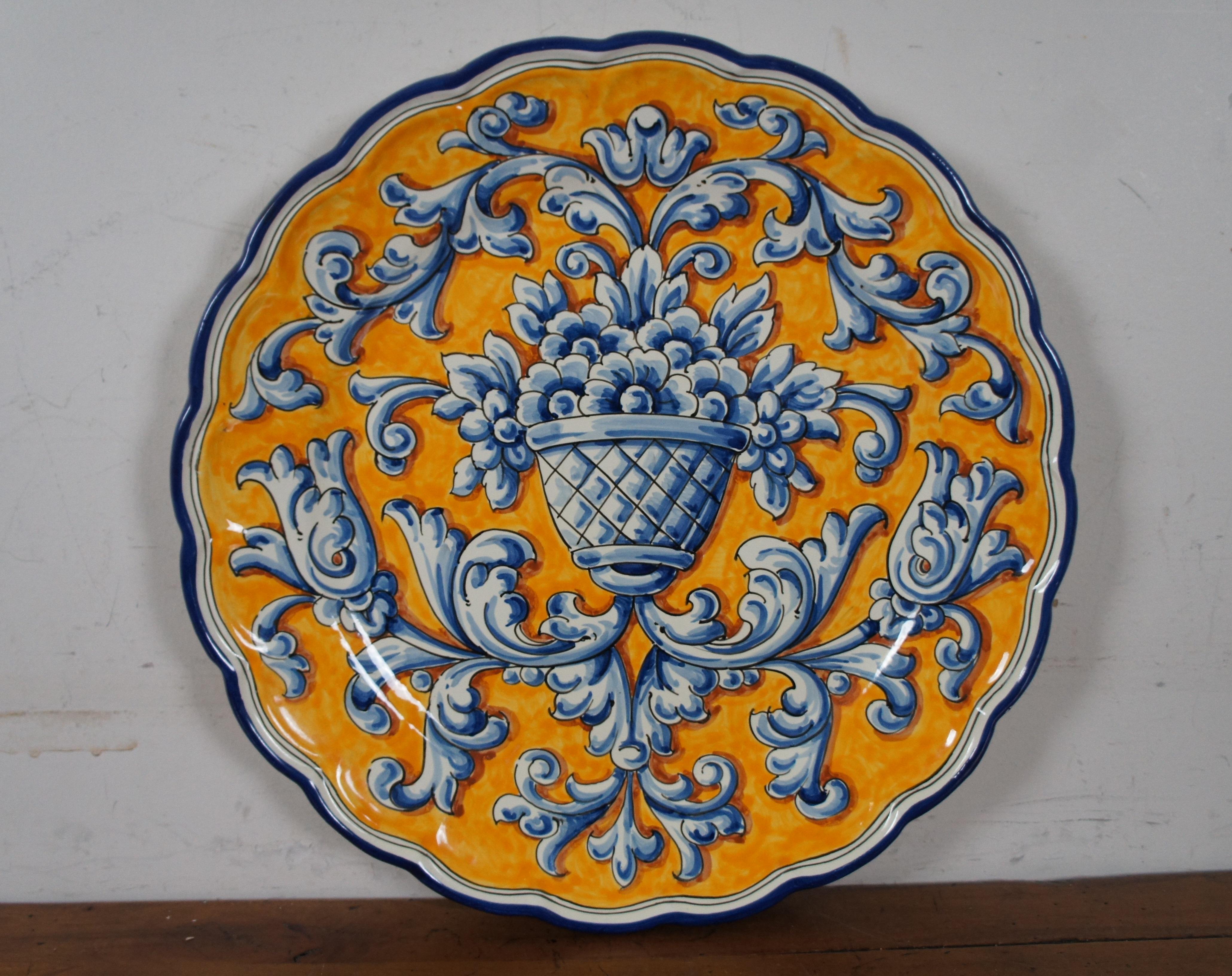 5 JA Froilan Talavera Scalloped Folk Art Pottery Charger Platters Spain 16” 1