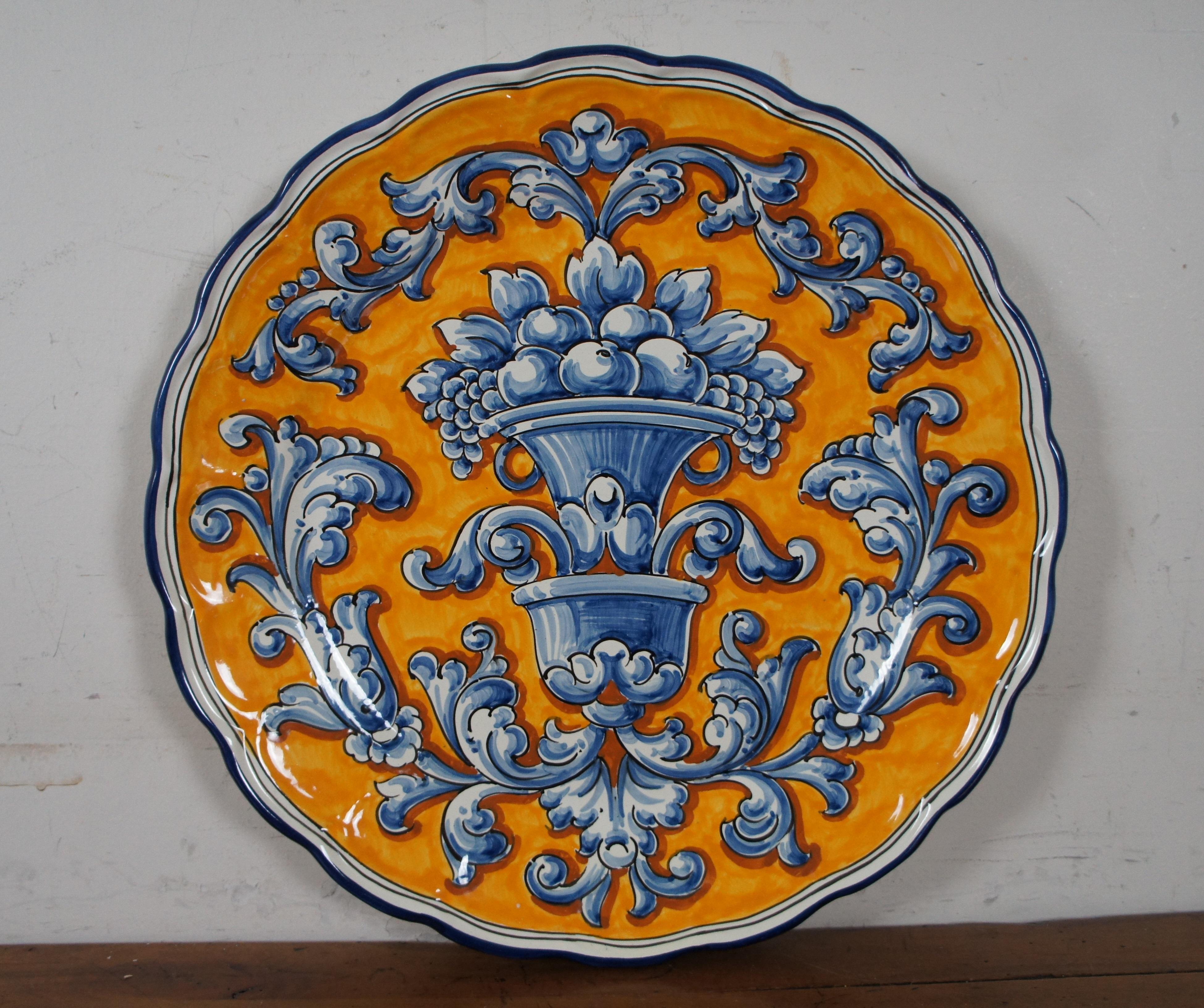 5 JA Froilan Talavera Scalloped Folk Art Pottery Charger Platters Spain 16” 3