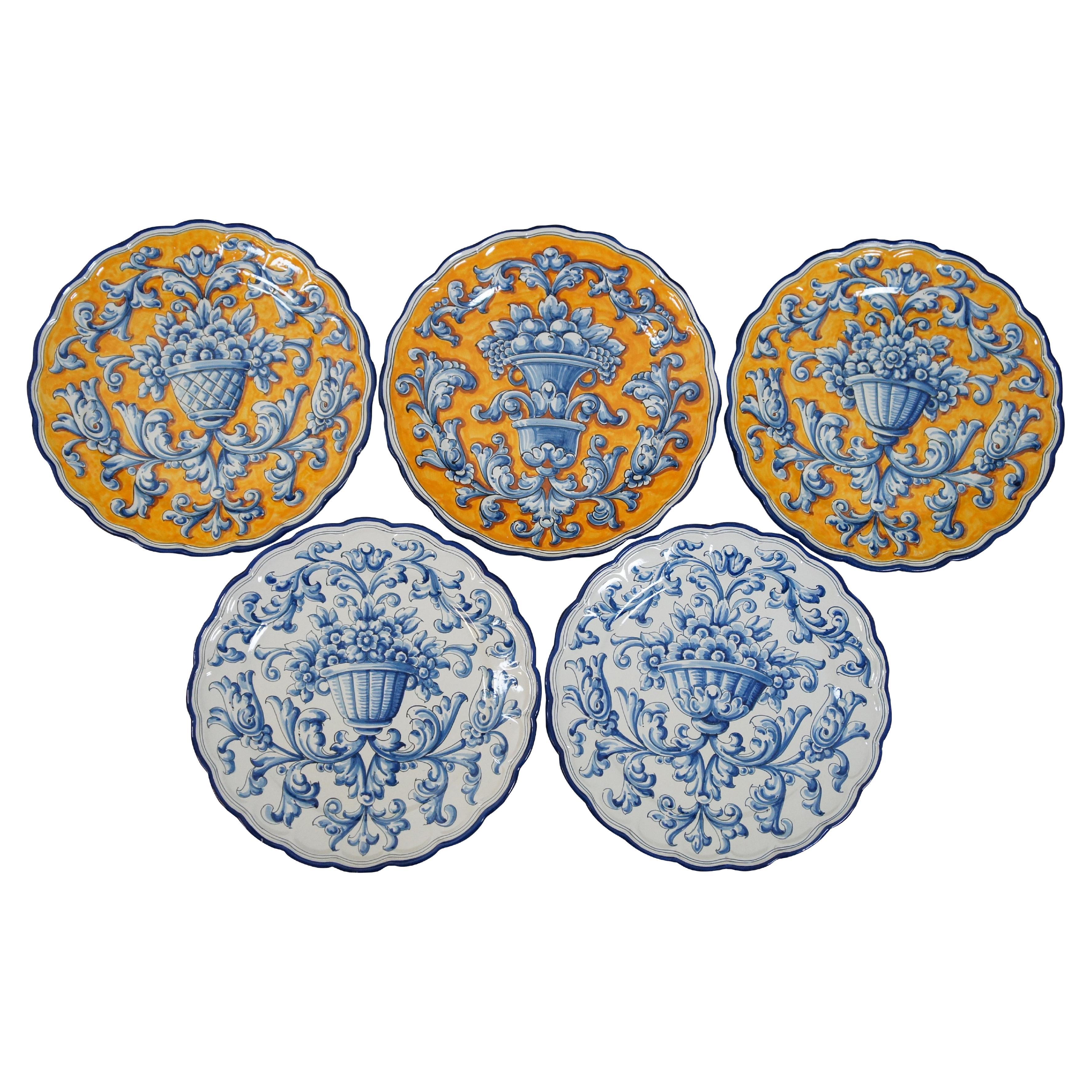 5 JA Froilan Talavera Scalloped Folk Art Pottery Charger Platters Spain 16”