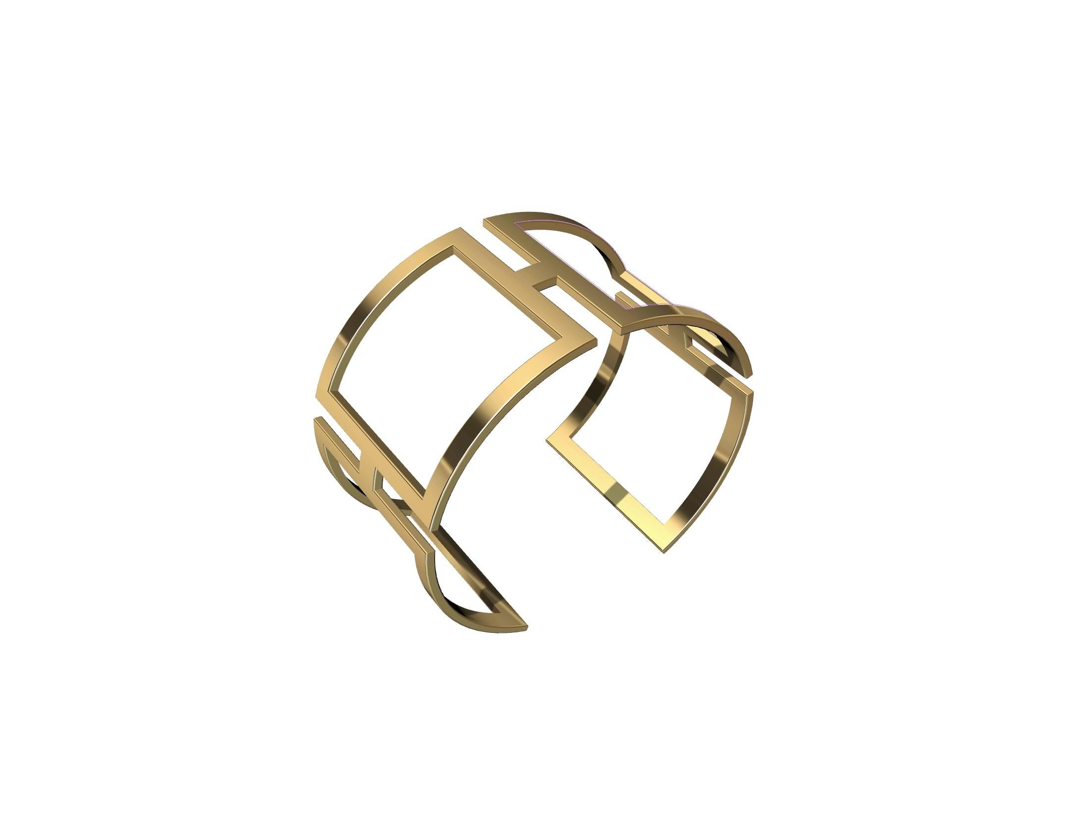 5 Karat Yellow Gold  Rectangle Cuff Bracelet , 3 x 1.45 mm thick x  mm 1 3/16ths inch  wide. This is one of my early designs that I manufactured and sold in Tiffany's in sterling. Now my caster offers 5 karat gold. I was using the simple rectangle