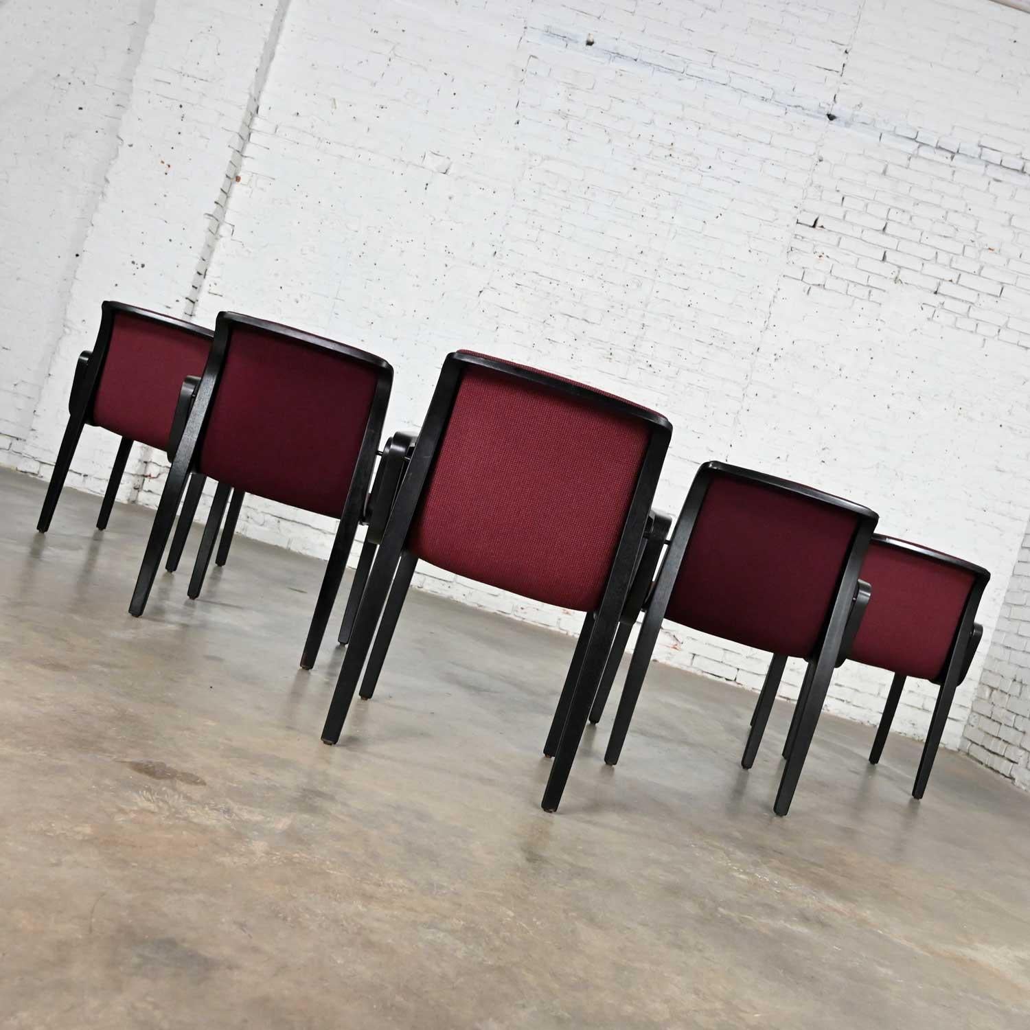 5 Knoll MCM Bentwood 1300 Series Dining Chairs Maroon & Black by Bill Stephens For Sale 2