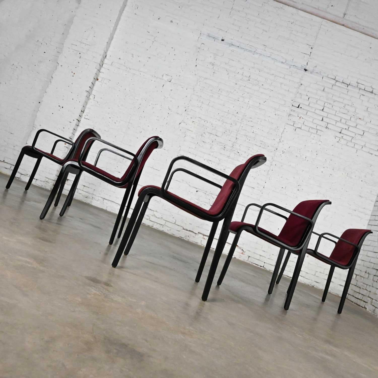 5 Knoll MCM Bentwood 1300 Series Dining Chairs Maroon & Black by Bill Stephens For Sale 3