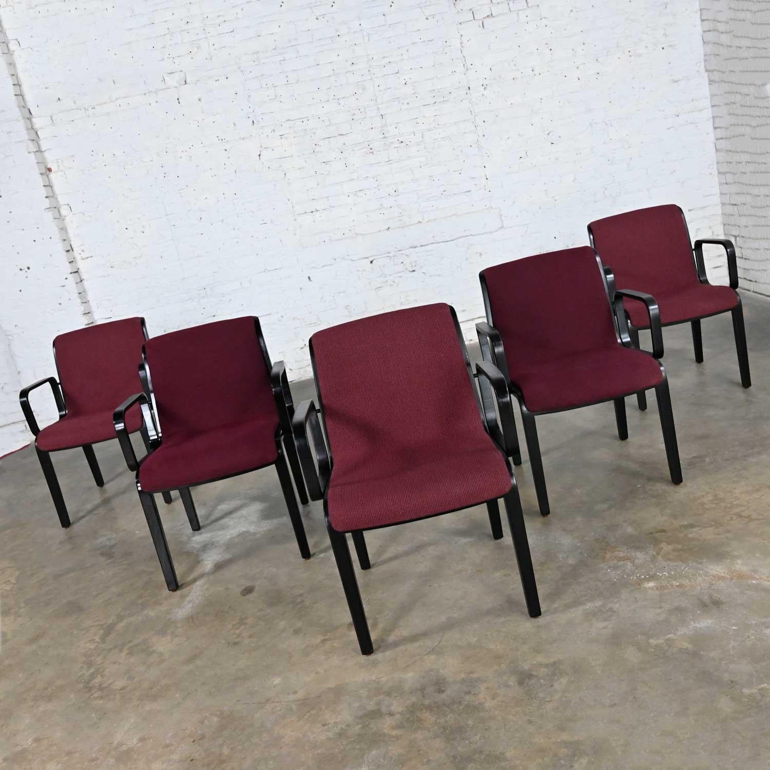 5 Knoll MCM Bentwood 1300 Series Dining Chairs Maroon & Black by Bill Stephens For Sale 4