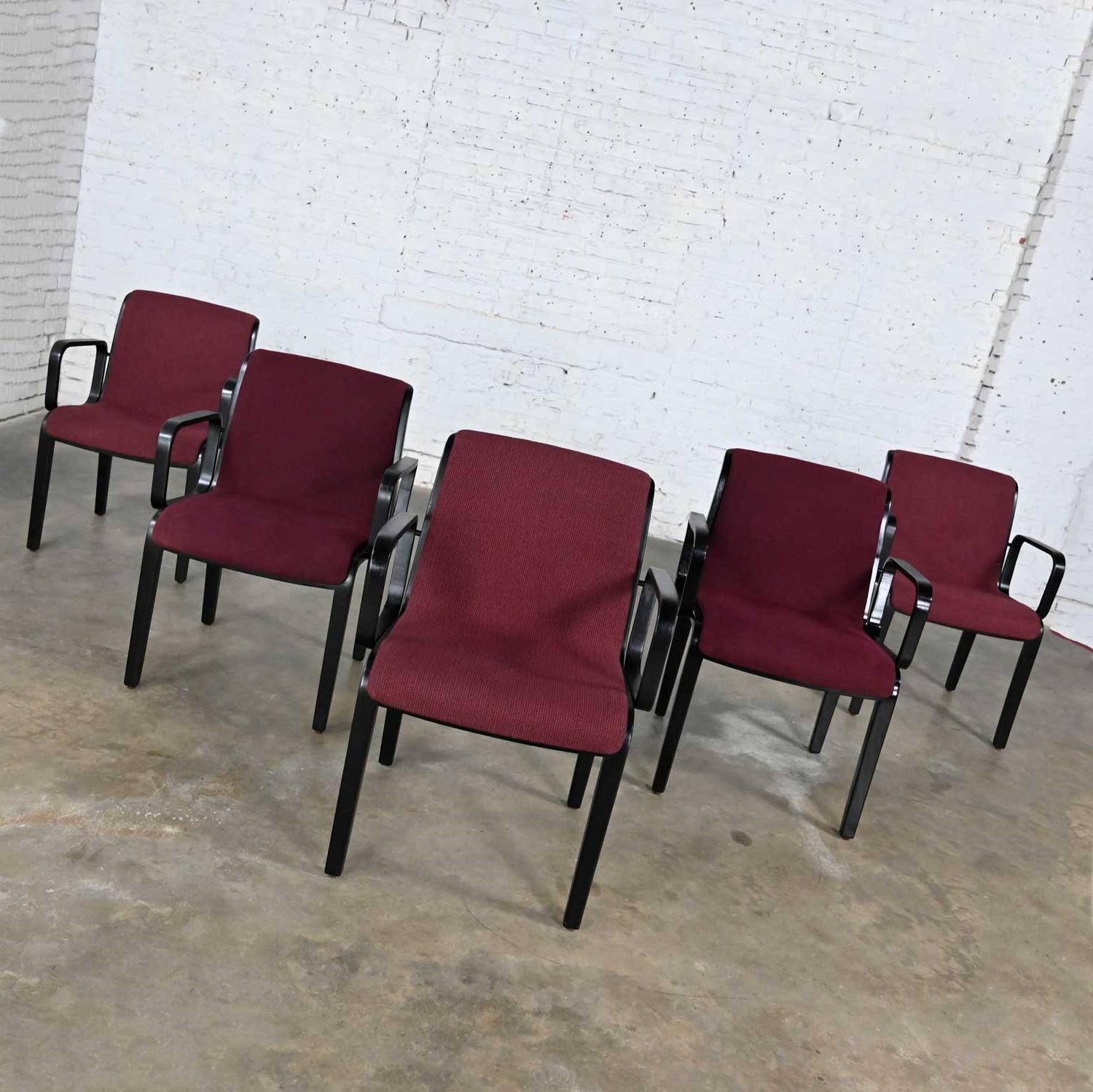 5 Knoll MCM Bentwood 1300 Series Dining Chairs Maroon & Black by Bill Stephens For Sale 5