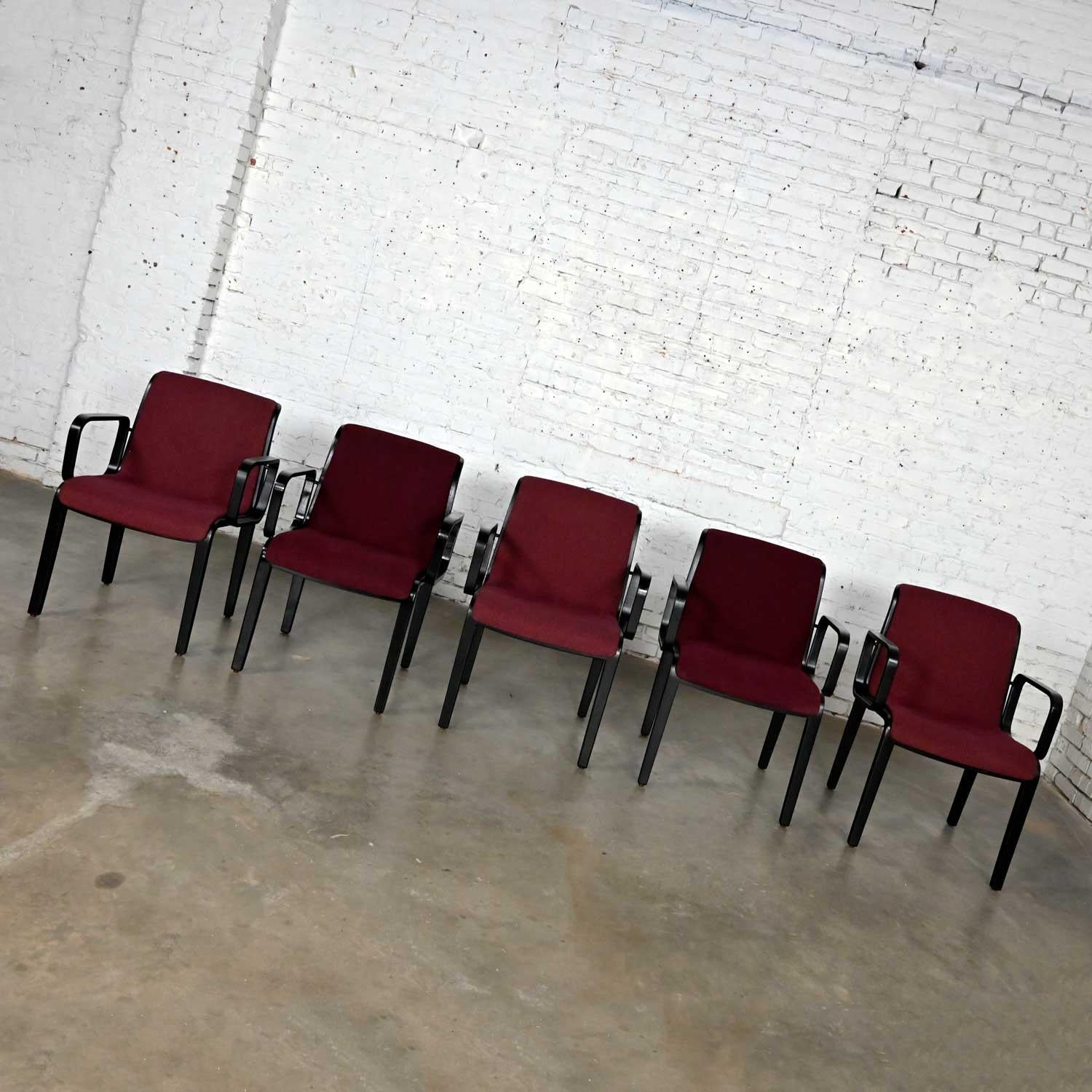 5 Knoll MCM Bentwood 1300 Series Dining Chairs Maroon & Black by Bill Stephens For Sale 7