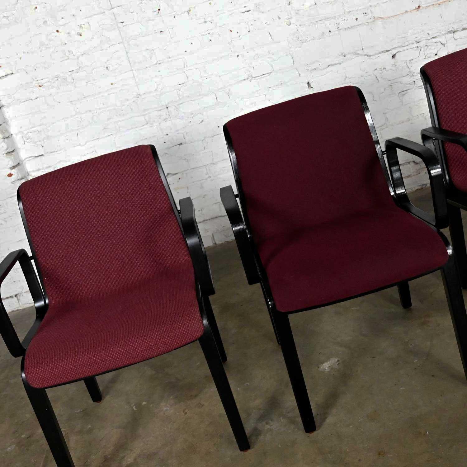 5 Knoll MCM Bentwood 1300 Series Dining Chairs Maroon & Black by Bill Stephens For Sale 8