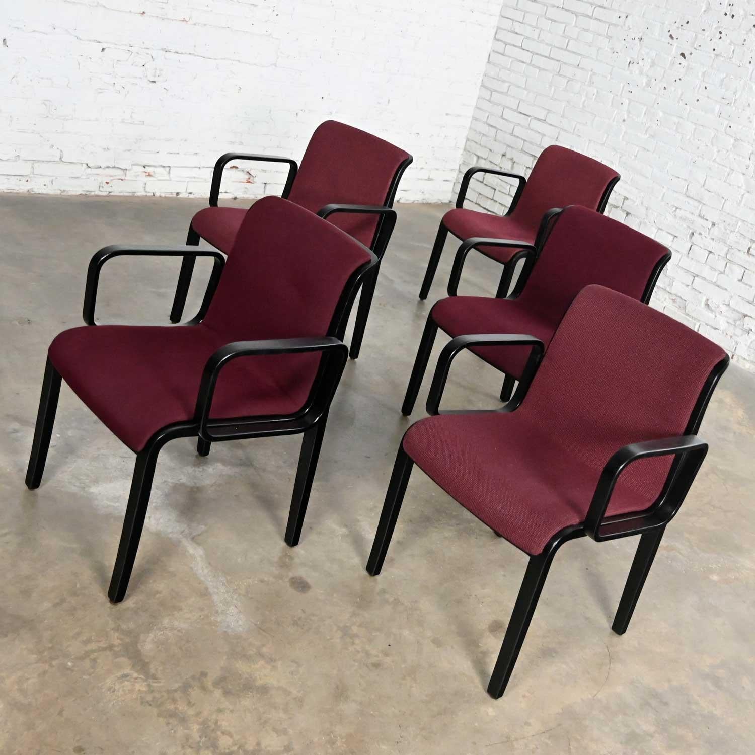 5 Knoll MCM Bentwood 1300 Series Dining Chairs Maroon & Black by Bill Stephens For Sale 9