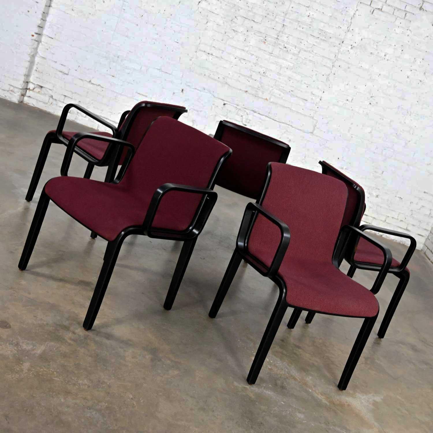 5 Knoll MCM Bentwood 1300 Series Dining Chairs Maroon & Black by Bill Stephens In Good Condition For Sale In Topeka, KS