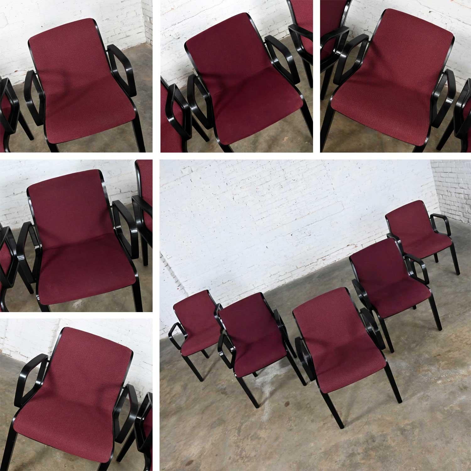 20th Century 5 Knoll MCM Bentwood 1300 Series Dining Chairs Maroon & Black by Bill Stephens For Sale